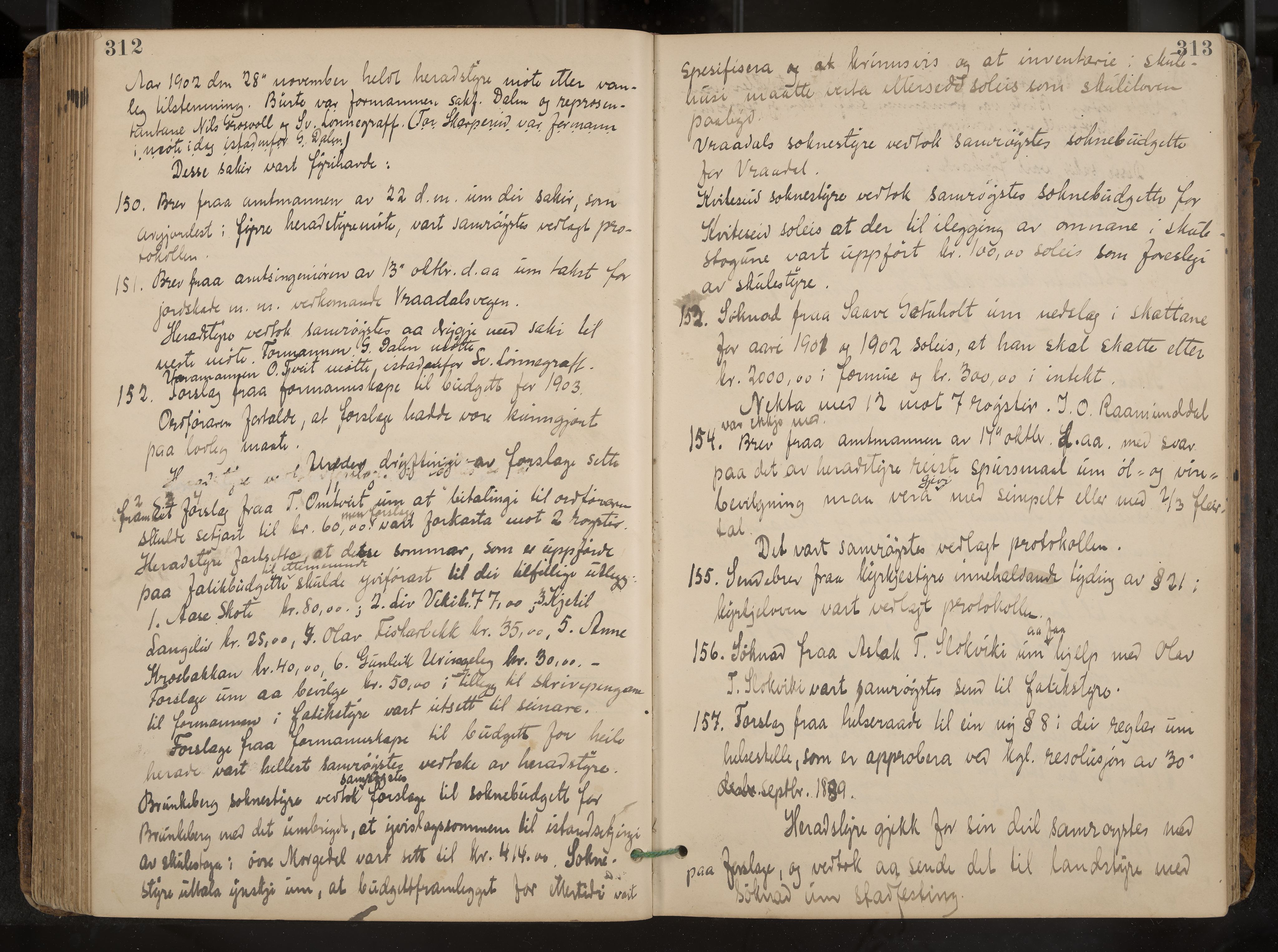 Kviteseid formannskap og sentraladministrasjon, IKAK/0829021/A/Aa/L0004: Møtebok, 1896-1911, p. 312-313