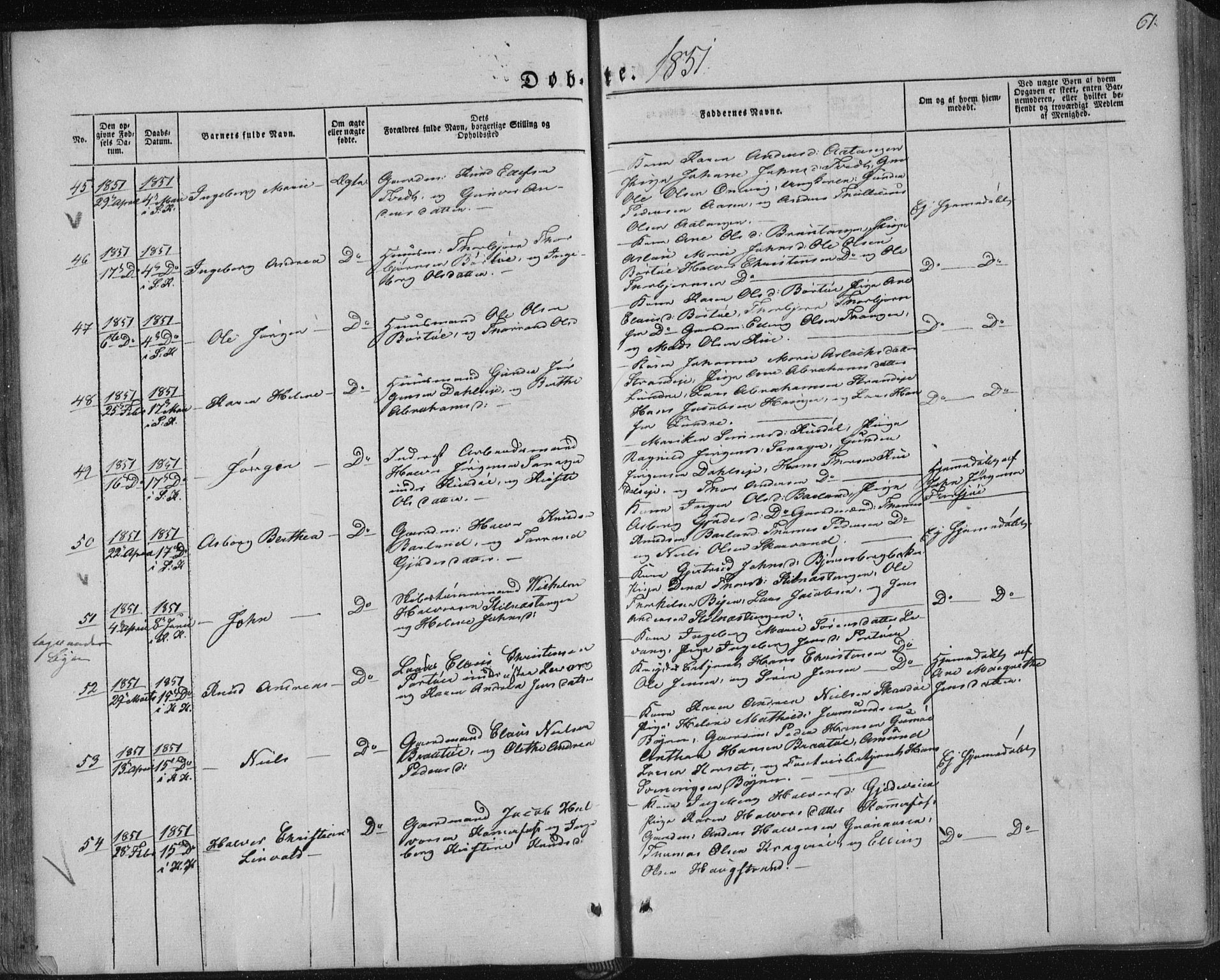 Sannidal kirkebøker, AV/SAKO-A-296/F/Fa/L0008: Parish register (official) no. 8, 1847-1862, p. 61