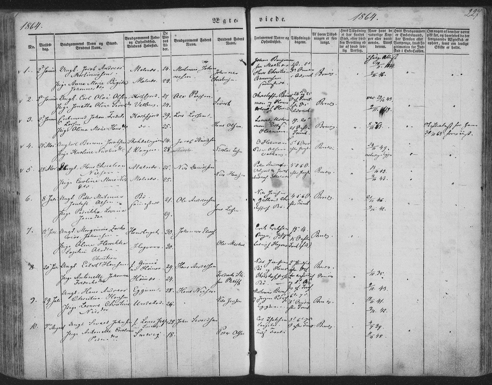 Ministerialprotokoller, klokkerbøker og fødselsregistre - Nordland, AV/SAT-A-1459/880/L1131: Parish register (official) no. 880A05, 1844-1868, p. 227