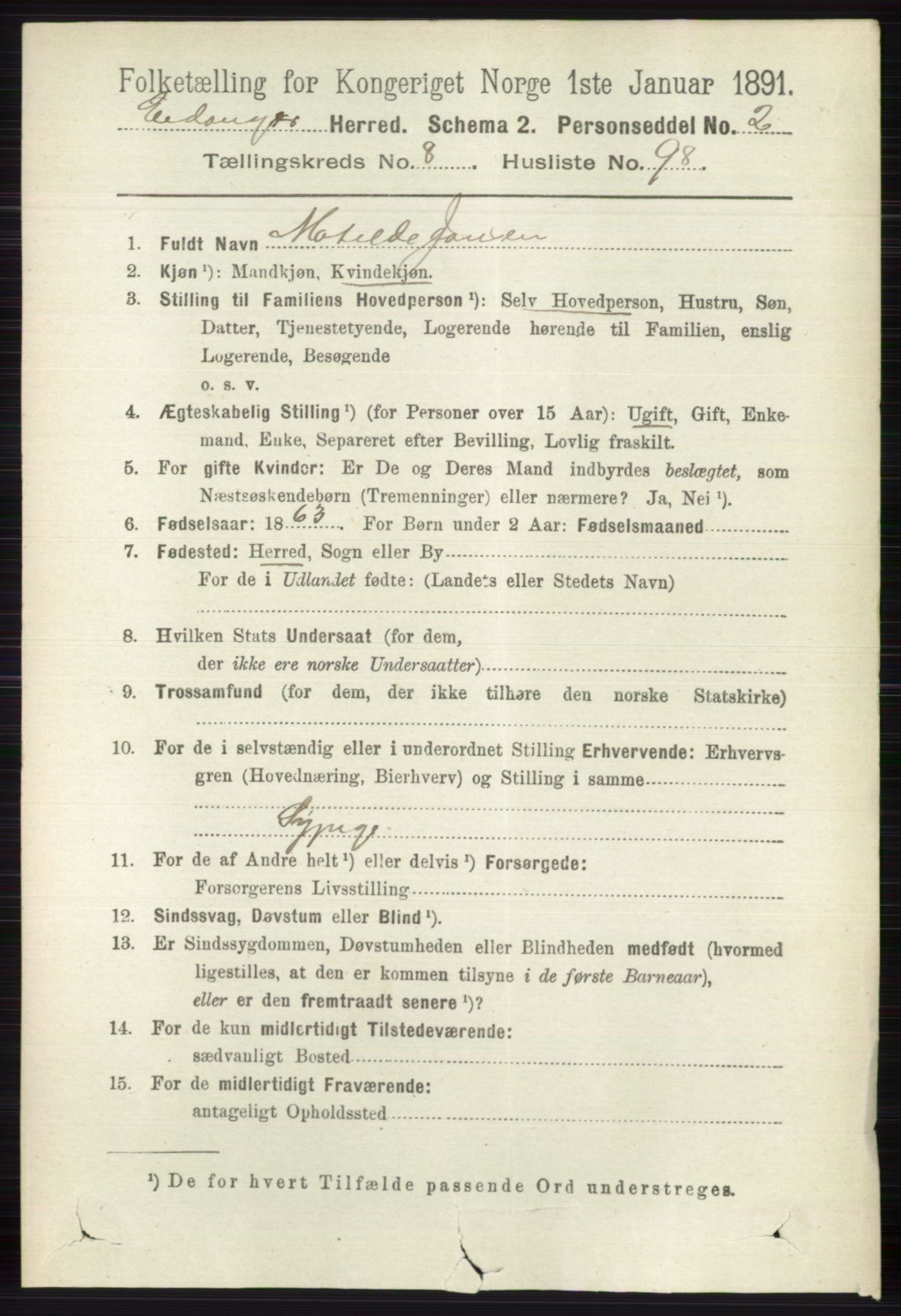 RA, 1891 census for 0813 Eidanger, 1891, p. 3559