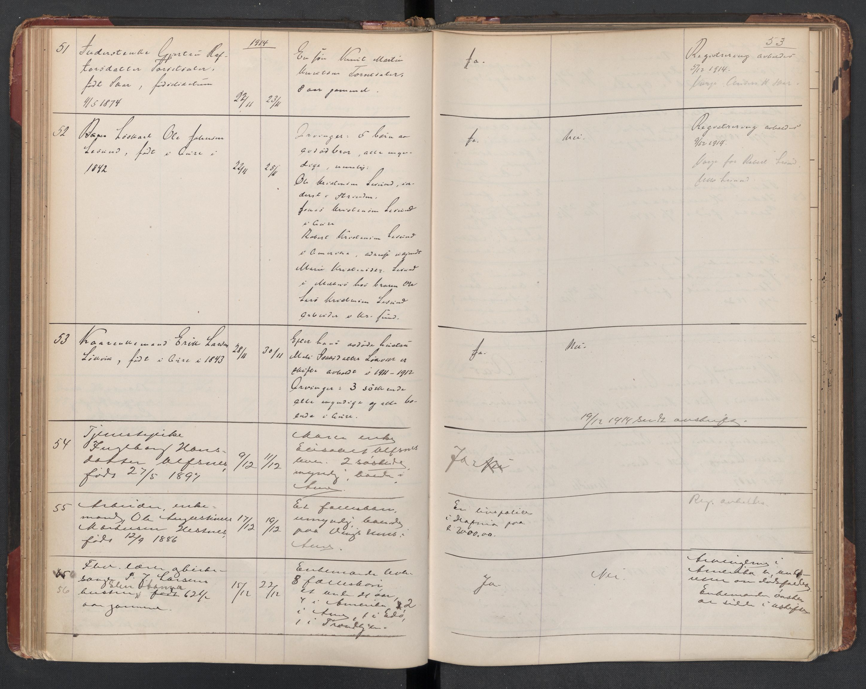 Aure lensmannskontor, SAT/A-1088/1/02/L0003: 2.01.03 Dødsfallsprotokoll, 1906-1926, p. 53