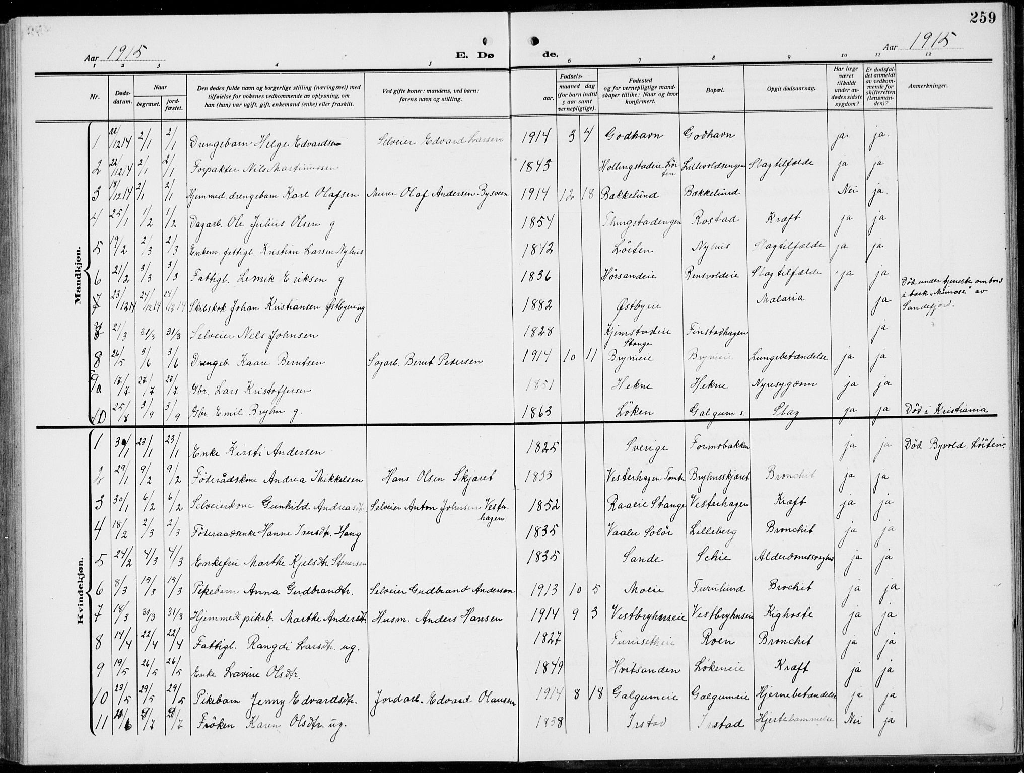 Romedal prestekontor, AV/SAH-PREST-004/L/L0014: Parish register (copy) no. 14, 1915-1939, p. 259