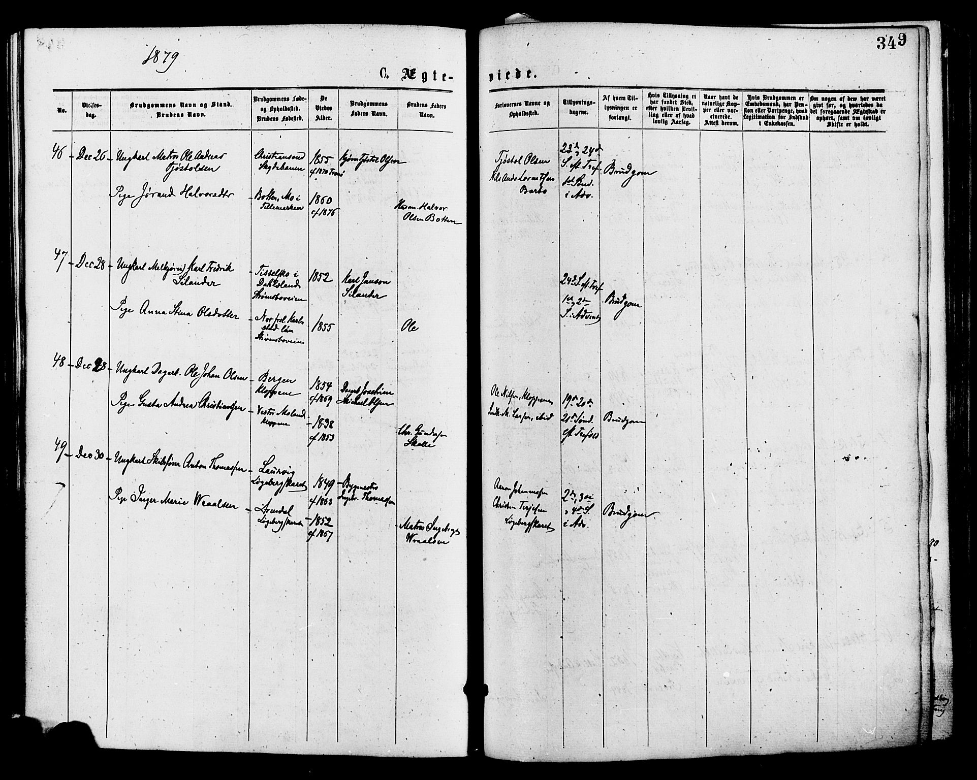 Barbu sokneprestkontor, SAK/1111-0003/F/Fa/L0001: Parish register (official) no. A 1 /1, 1878-1883, p. 349