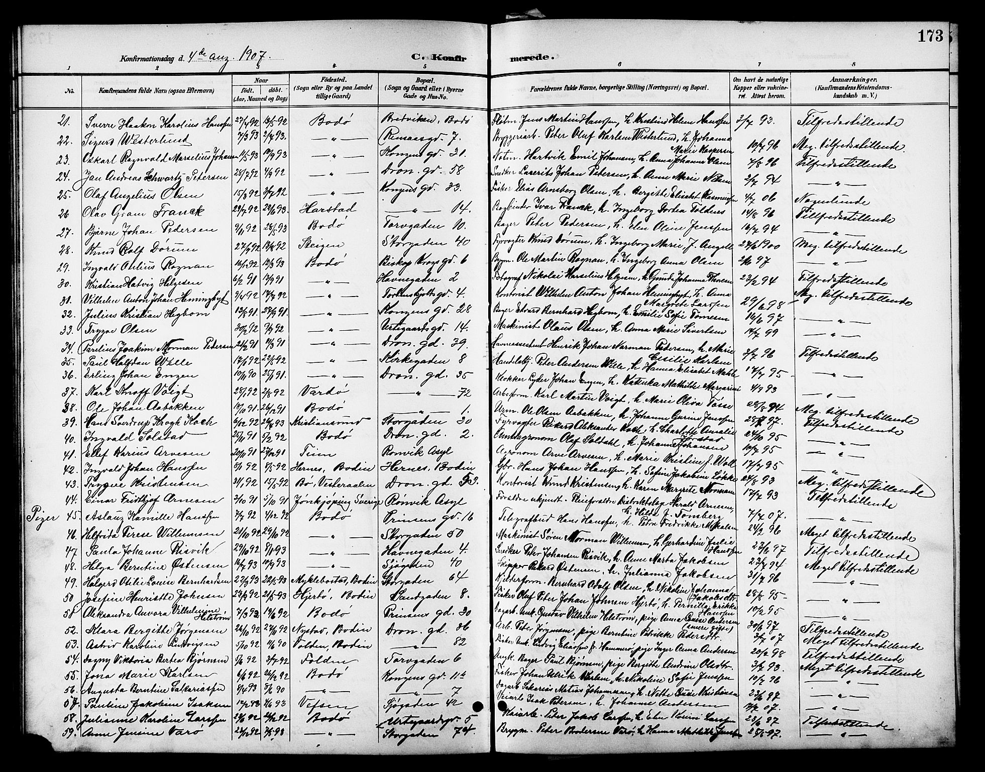 Ministerialprotokoller, klokkerbøker og fødselsregistre - Nordland, SAT/A-1459/801/L0033: Parish register (copy) no. 801C08, 1898-1910, p. 173
