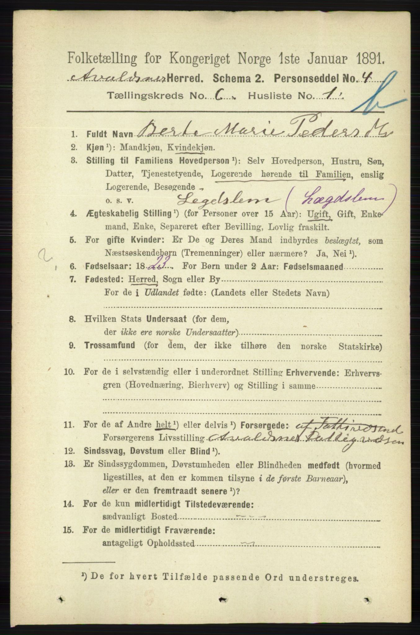 RA, 1891 census for 1147 Avaldsnes, 1891, p. 3238