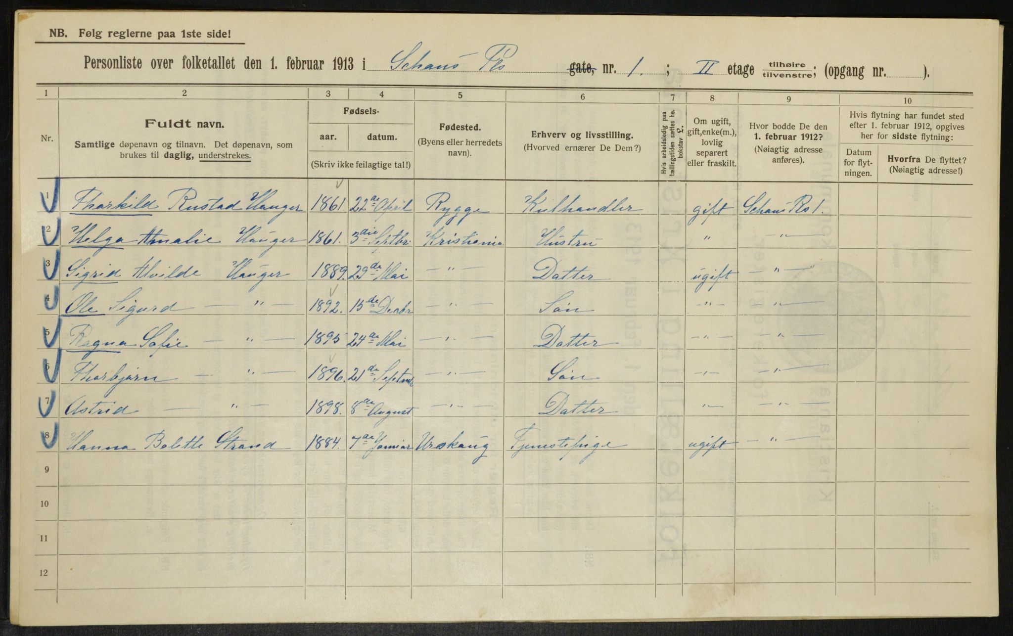 OBA, Municipal Census 1913 for Kristiania, 1913, p. 90262