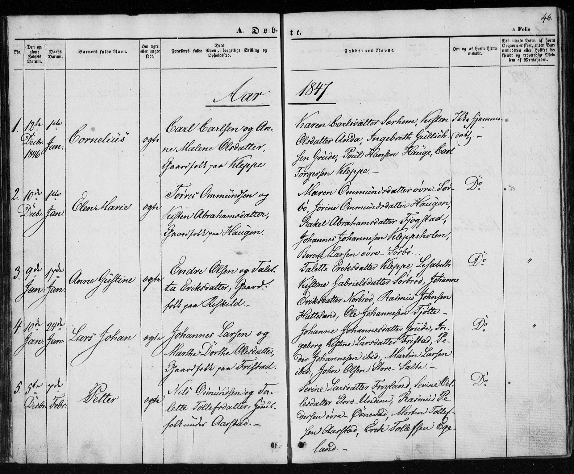 Klepp sokneprestkontor, SAST/A-101803/001/3/30BA/L0004: Parish register (official) no. A 4, 1842-1852, p. 46