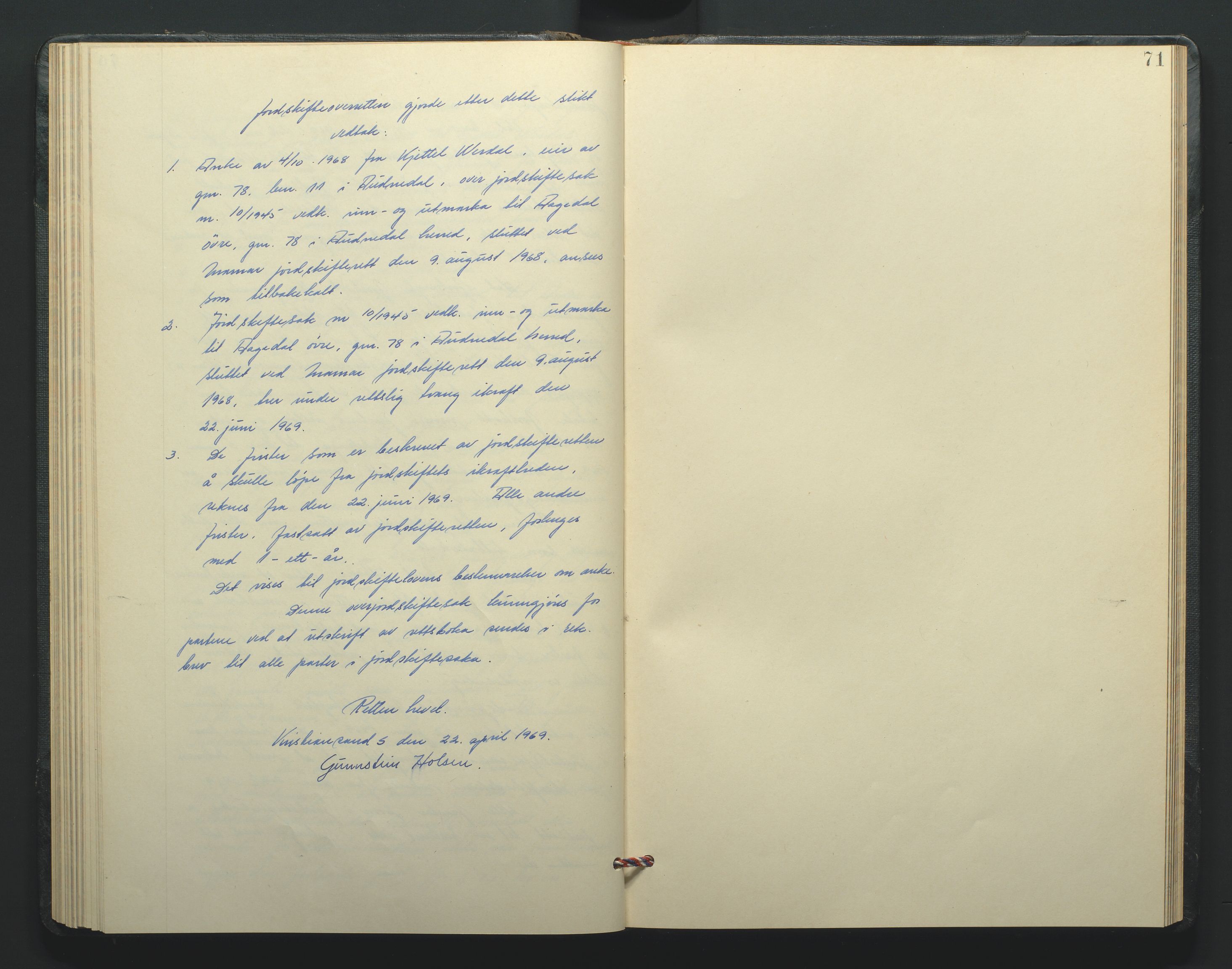 Jordskifteoverdommeren i Agder og Rogaland, AV/SAK-1541-0001/F/Fa/Faa/L0007: Overutskiftningsprotokoll Mandal sorenskriveri nr 7, 1927-1969, p. 71