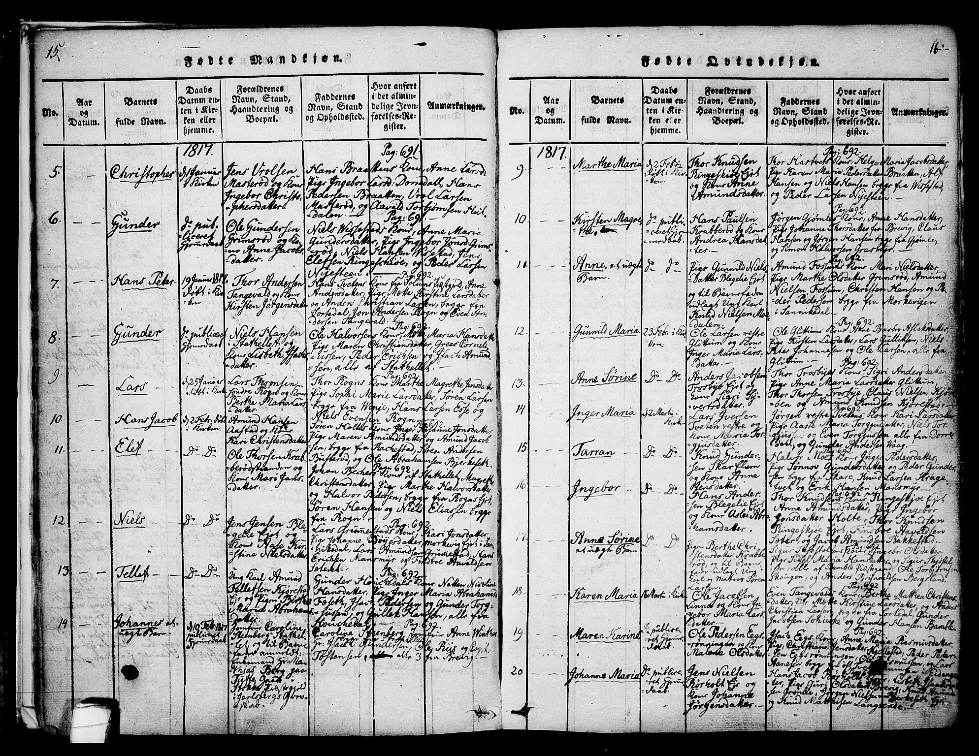Bamble kirkebøker, SAKO/A-253/F/Fa/L0003: Parish register (official) no. I 3 /1, 1814-1834, p. 15-16