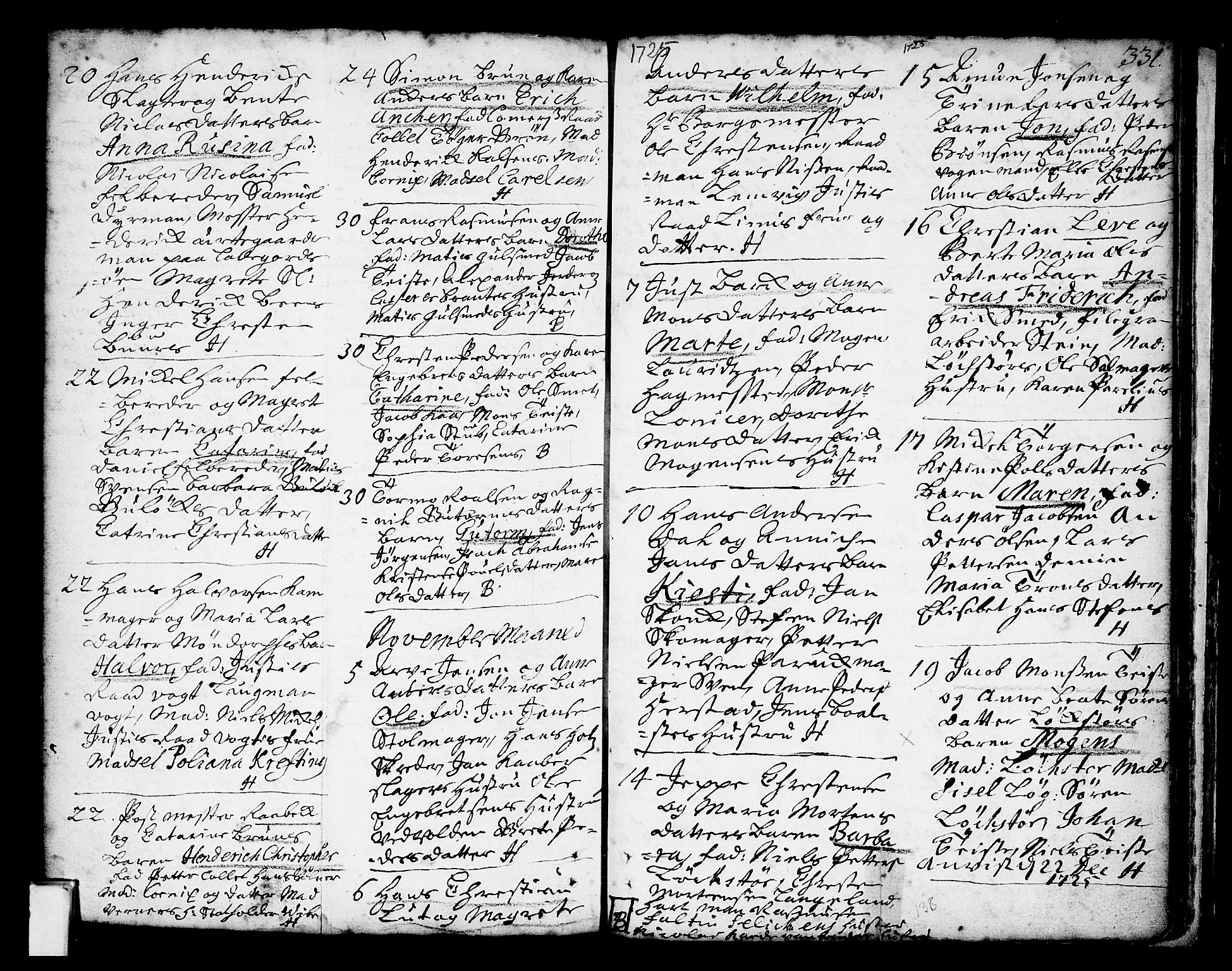 Oslo domkirke Kirkebøker, SAO/A-10752/F/Fa/L0002: Parish register (official) no. 2, 1705-1730, p. 331