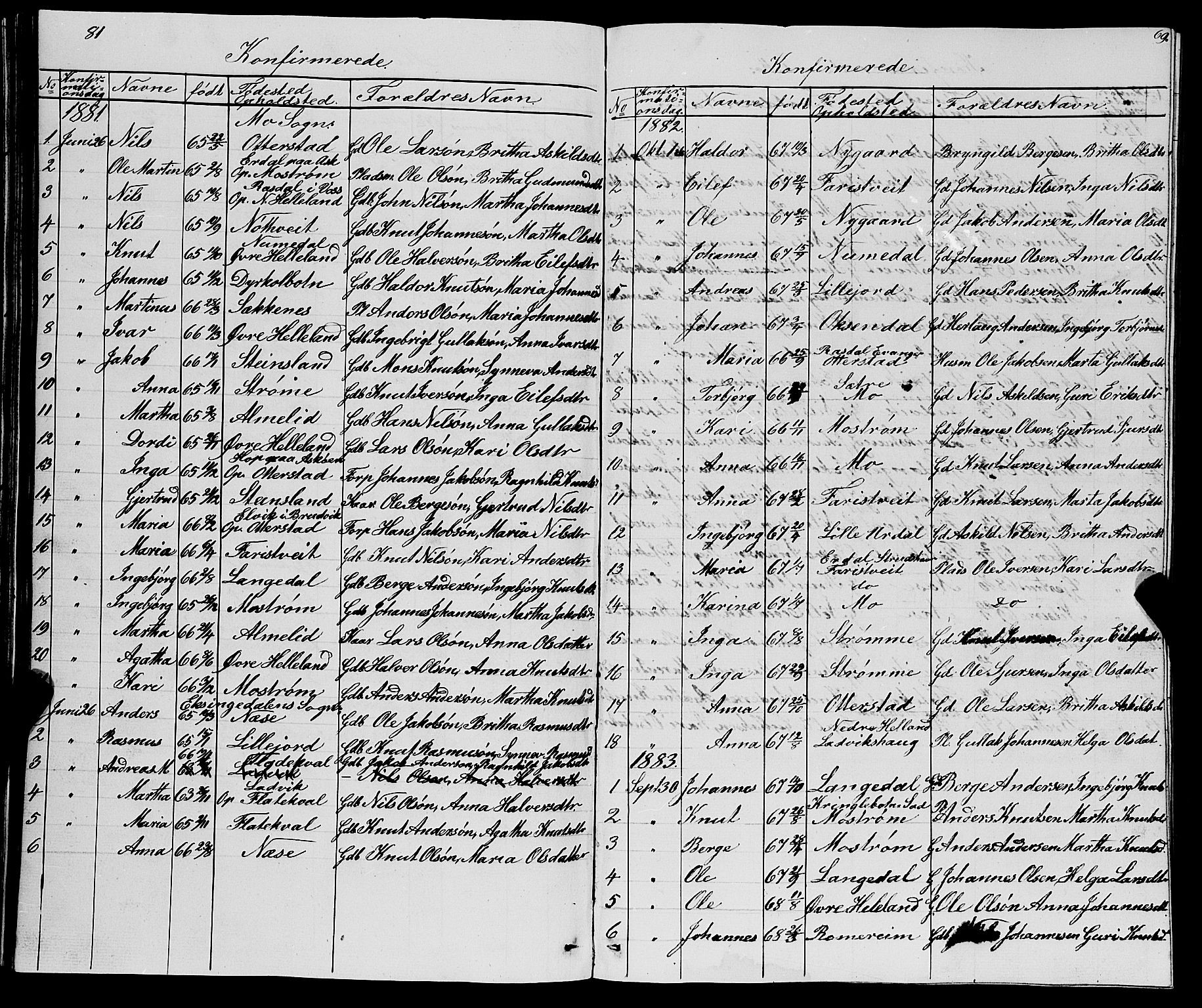 Osterfjorden Soknepresembete, SAB/A-77301: Parish register (copy) no. B 1, 1851-1890, p. 69