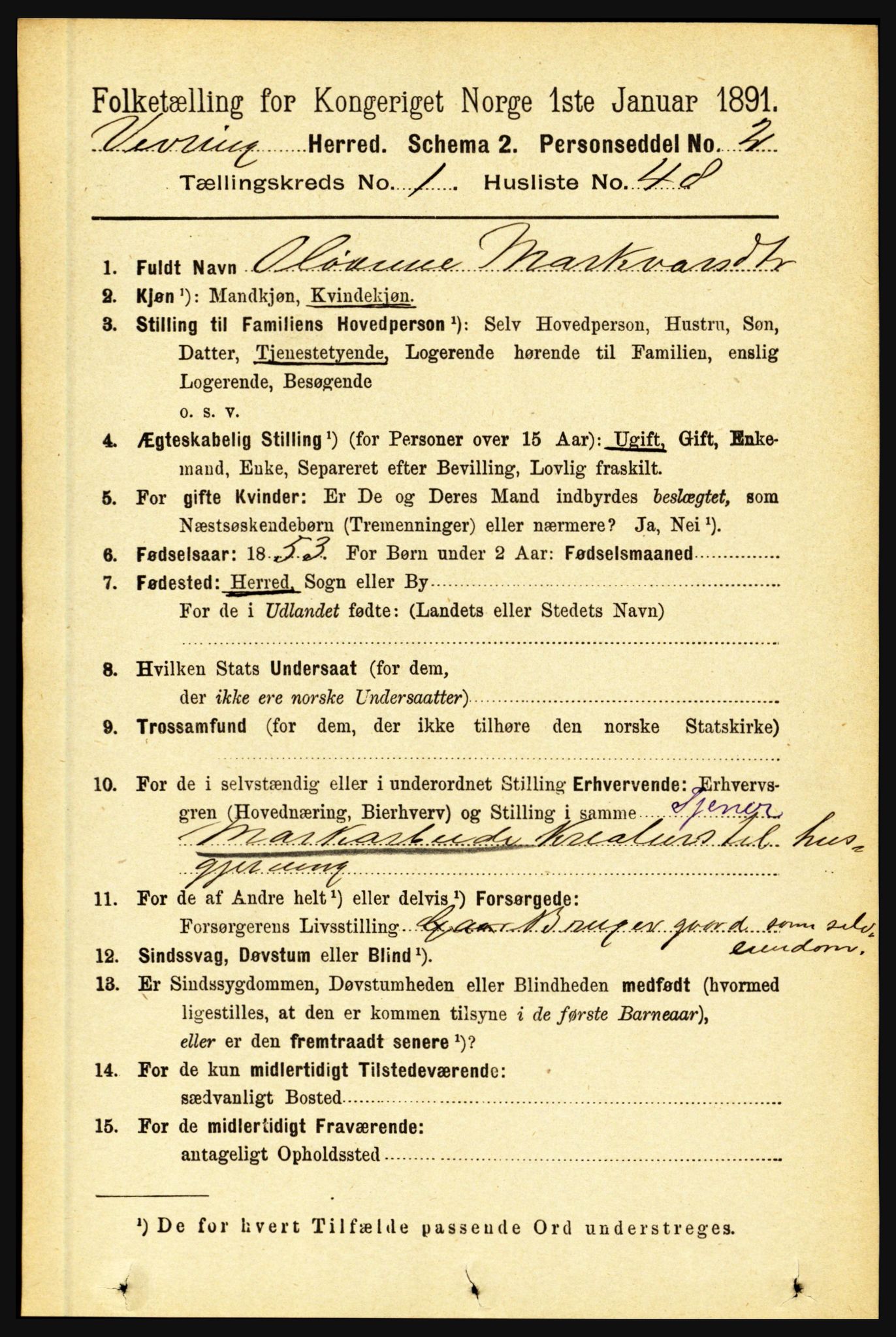 RA, 1891 census for 1434 Vevring, 1891, p. 348