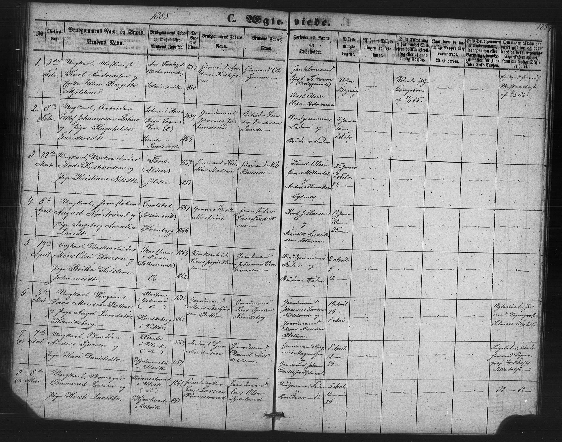 St. Jørgens hospital og Årstad sokneprestembete, SAB/A-99934: Parish register (copy) no. A 7, 1854-1886, p. 123