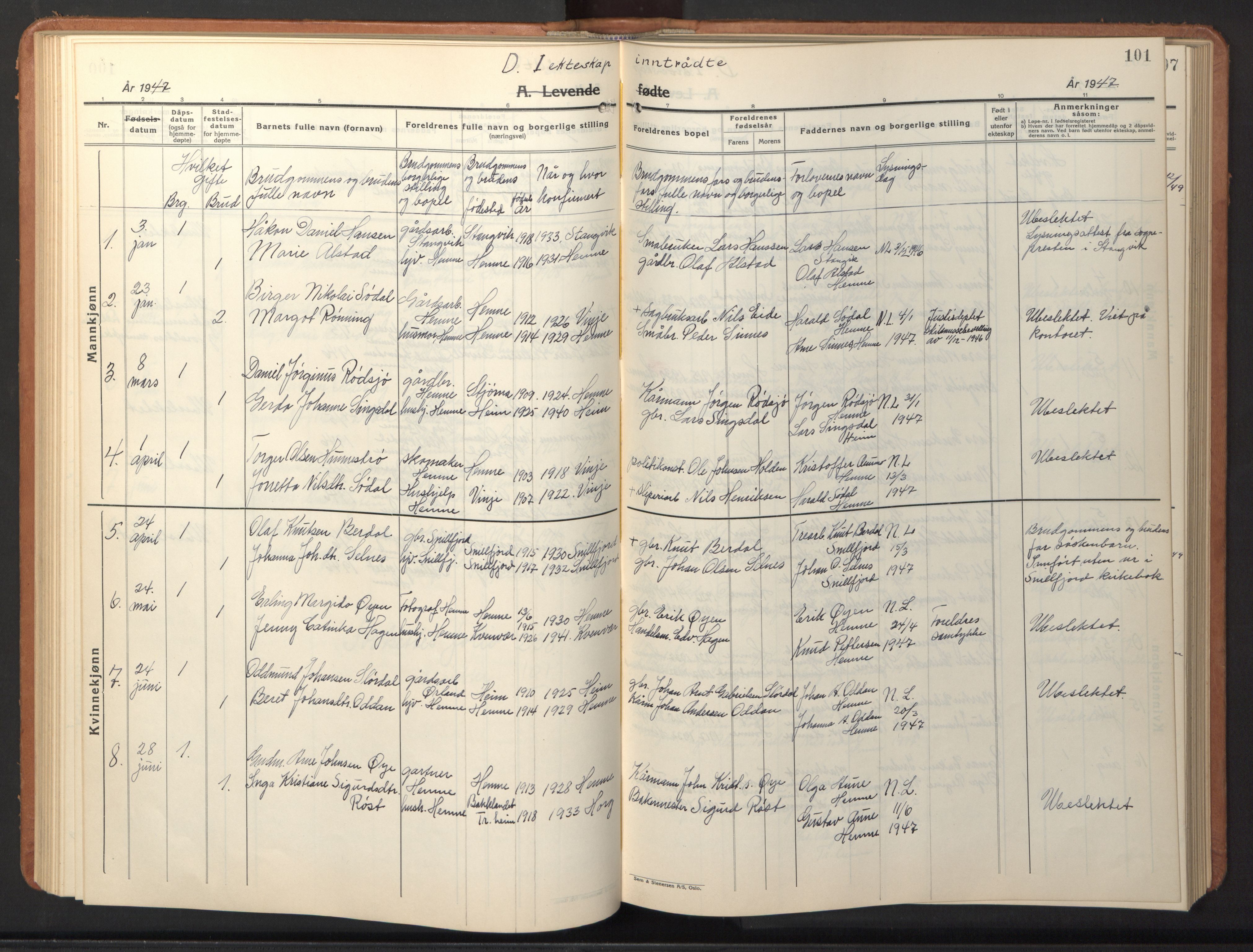 Ministerialprotokoller, klokkerbøker og fødselsregistre - Sør-Trøndelag, SAT/A-1456/630/L0508: Parish register (copy) no. 630C06, 1933-1950, p. 101