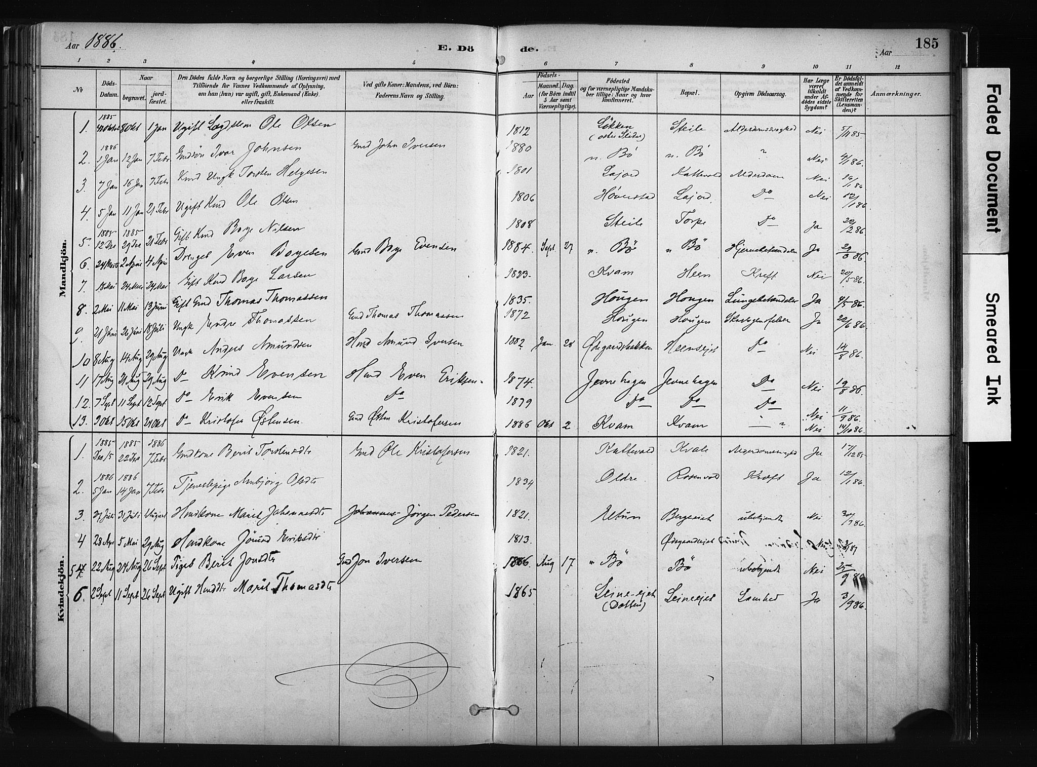 Vang prestekontor, Valdres, SAH/PREST-140/H/Ha/L0008: Parish register (official) no. 8, 1882-1910, p. 185