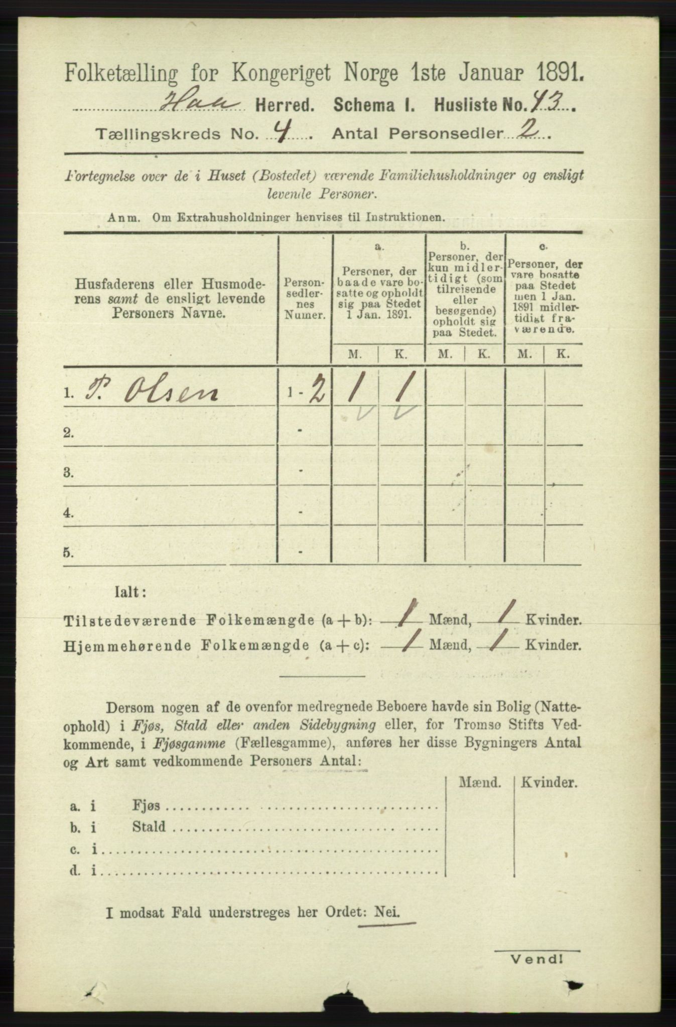 RA, 1891 census for 1119 Hå, 1891, p. 1046