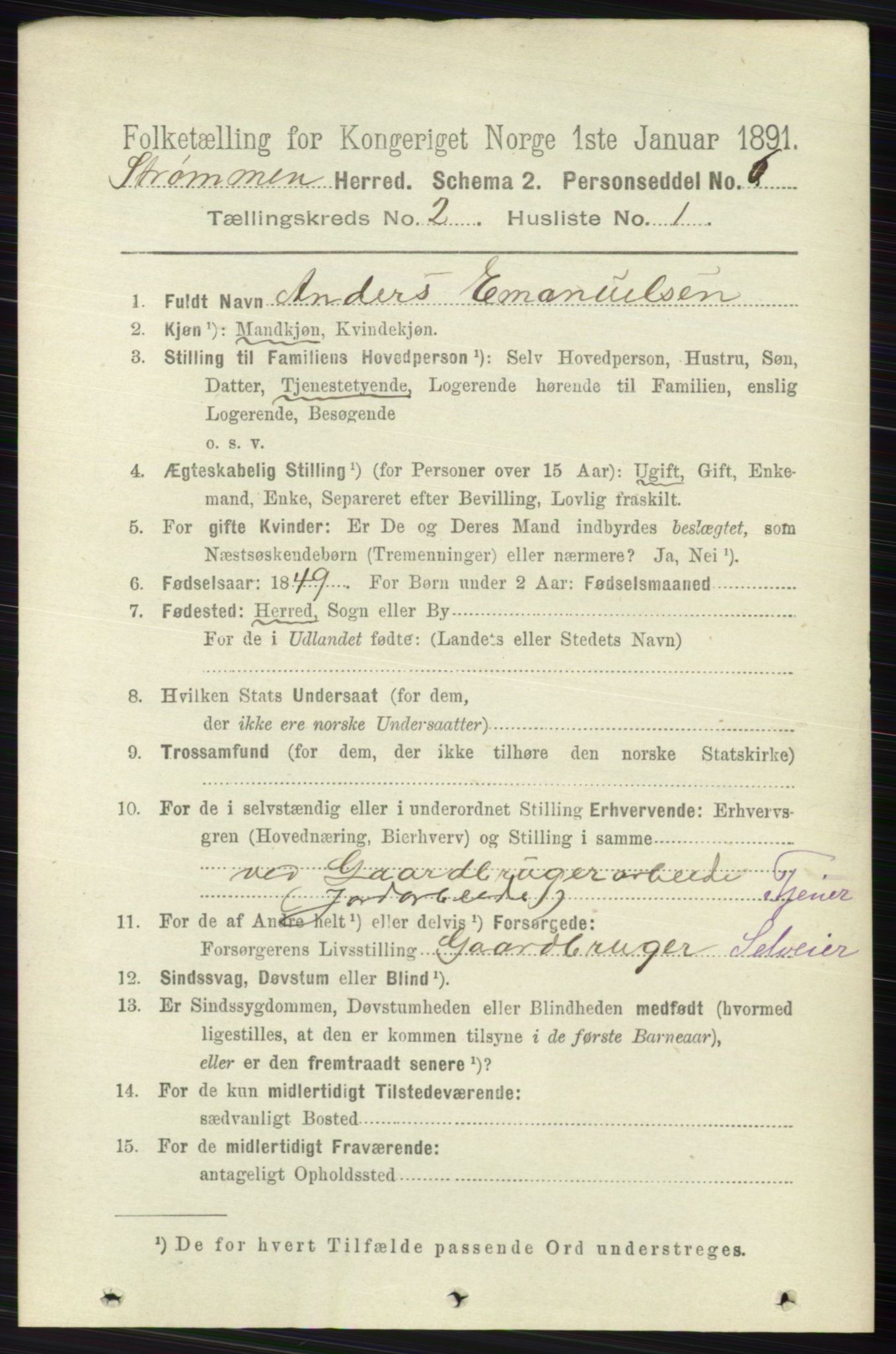 RA, 1891 census for 0711 Strømm, 1891, p. 701