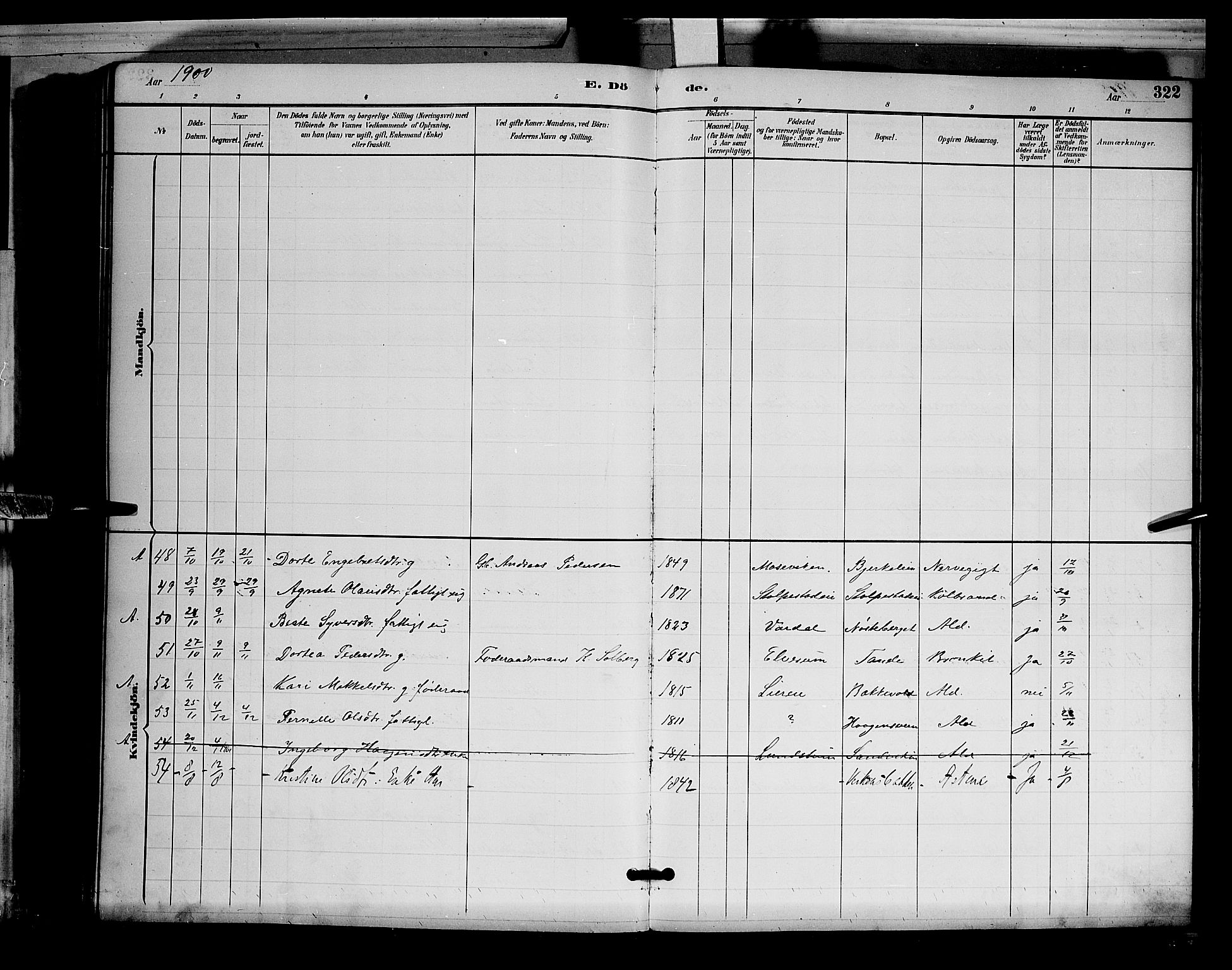Ringsaker prestekontor, SAH/PREST-014/L/La/L0012: Parish register (copy) no. 12, 1891-1902, p. 322
