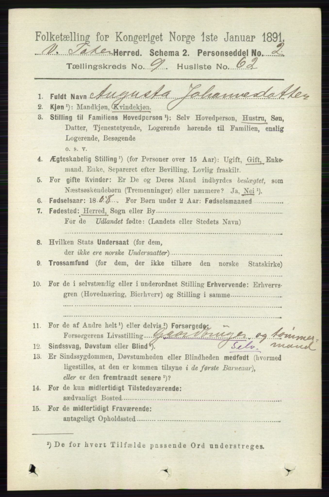 RA, 1891 census for 0529 Vestre Toten, 1891, p. 5940