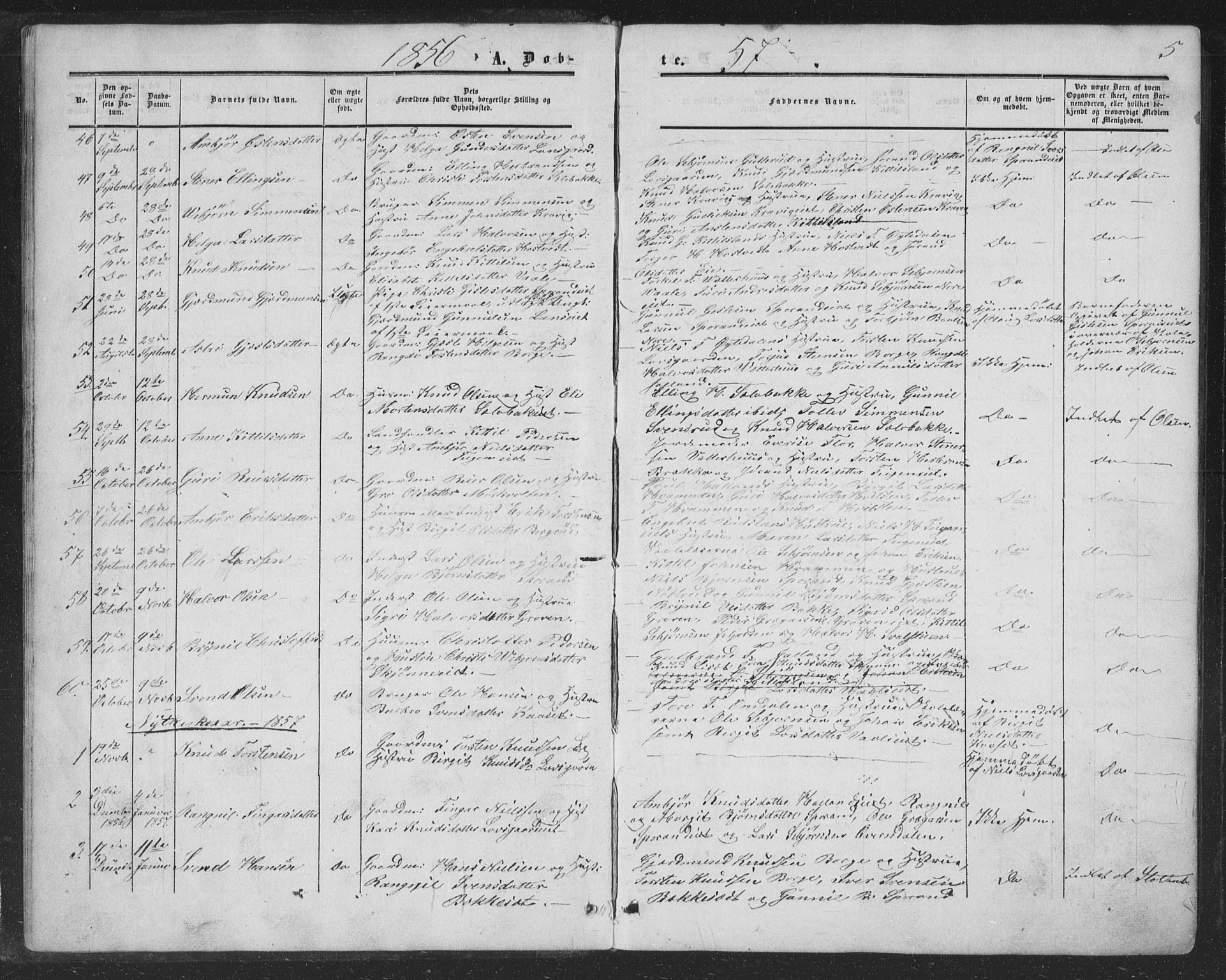 Nore kirkebøker, SAKO/A-238/F/Fa/L0002: Parish register (official) no. I 2, 1856-1871, p. 5