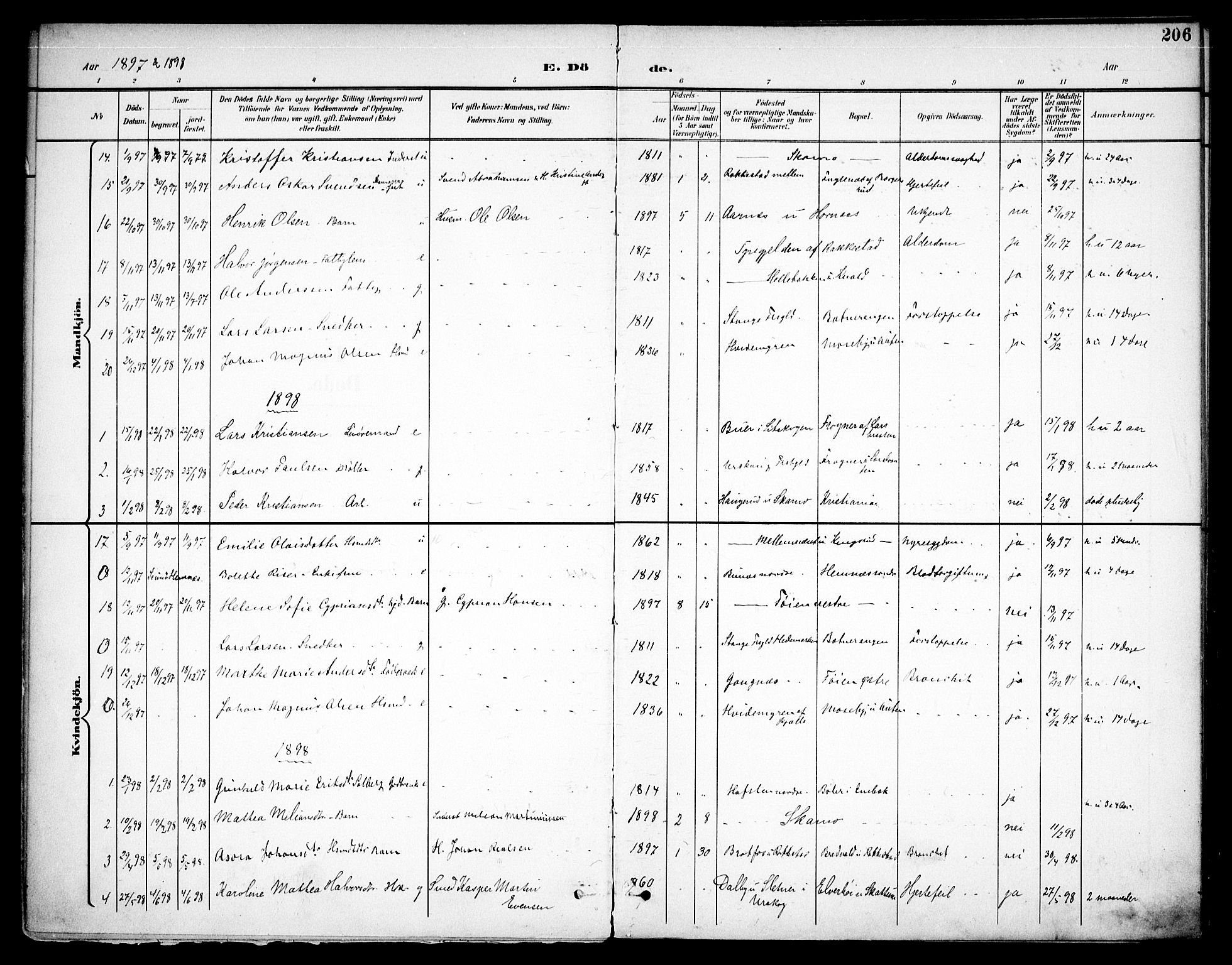 Høland prestekontor Kirkebøker, SAO/A-10346a/F/Fa/L0015: Parish register (official) no. I 15, 1897-1912, p. 206