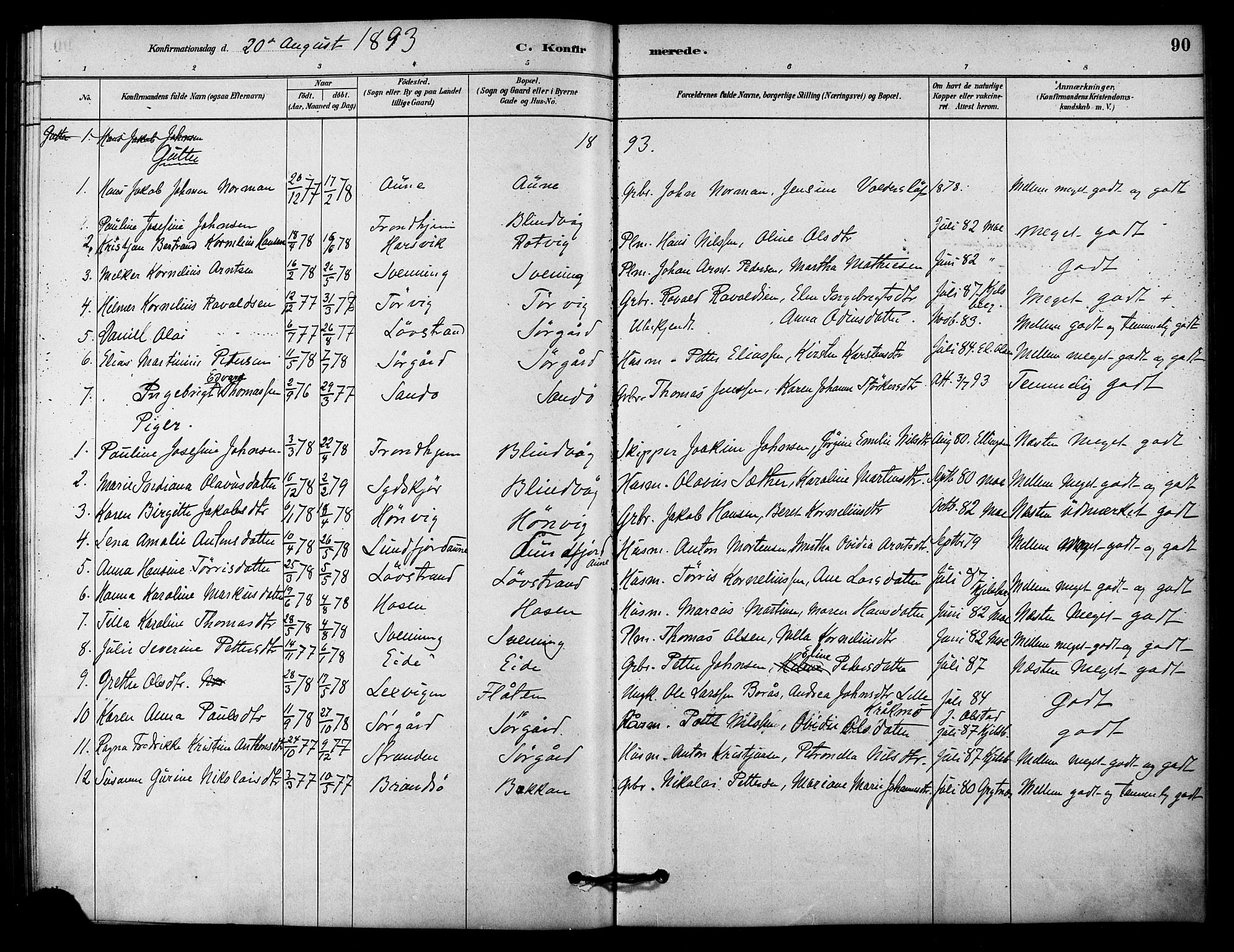Ministerialprotokoller, klokkerbøker og fødselsregistre - Sør-Trøndelag, SAT/A-1456/656/L0692: Parish register (official) no. 656A01, 1879-1893, p. 90