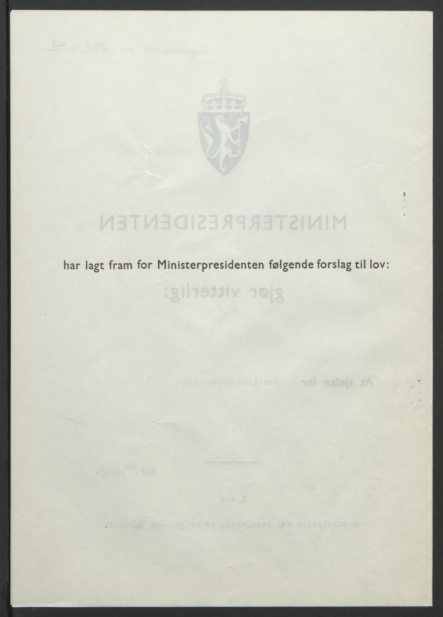 NS-administrasjonen 1940-1945 (Statsrådsekretariatet, de kommisariske statsråder mm), RA/S-4279/D/Db/L0099: Lover, 1943, p. 564