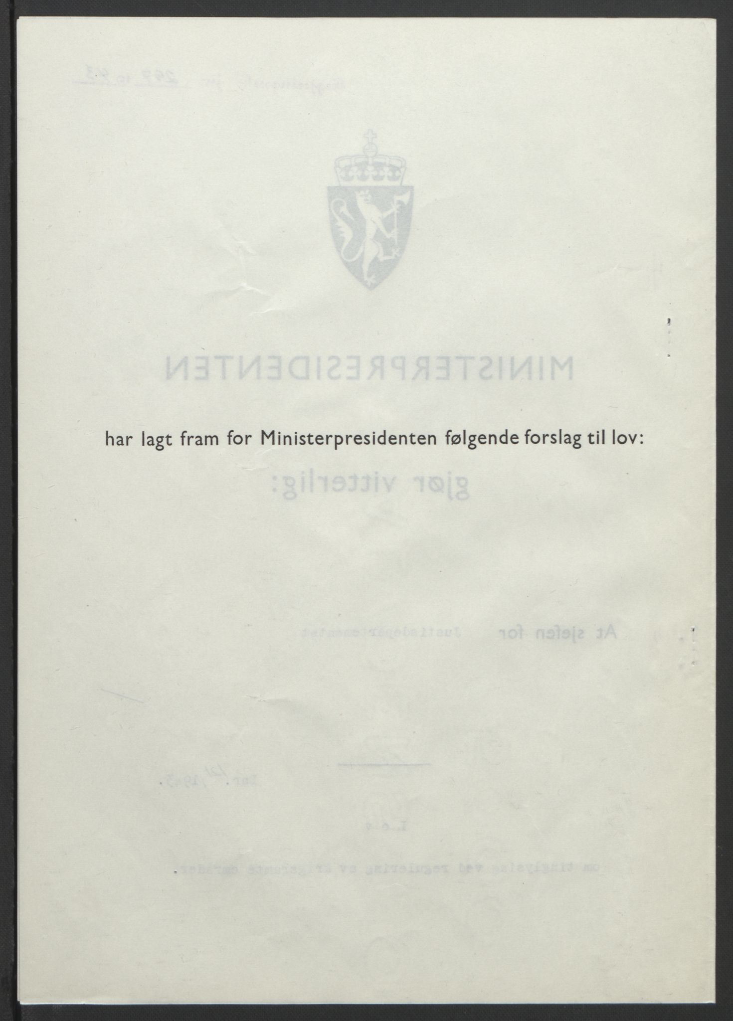 NS-administrasjonen 1940-1945 (Statsrådsekretariatet, de kommisariske statsråder mm), AV/RA-S-4279/D/Db/L0099: Lover, 1943, p. 564