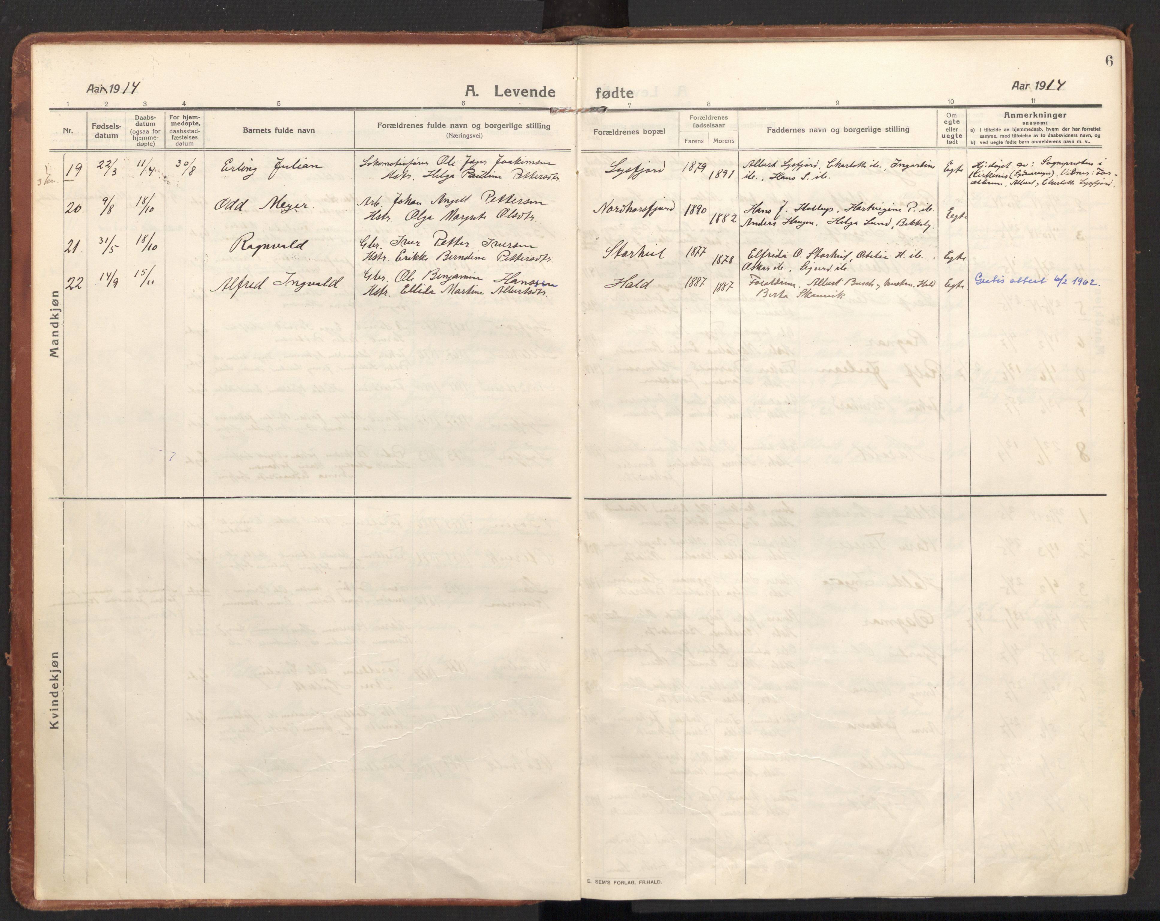 Ministerialprotokoller, klokkerbøker og fødselsregistre - Nordland, AV/SAT-A-1459/811/L0168: Parish register (official) no. 811A05, 1914-1932, p. 6