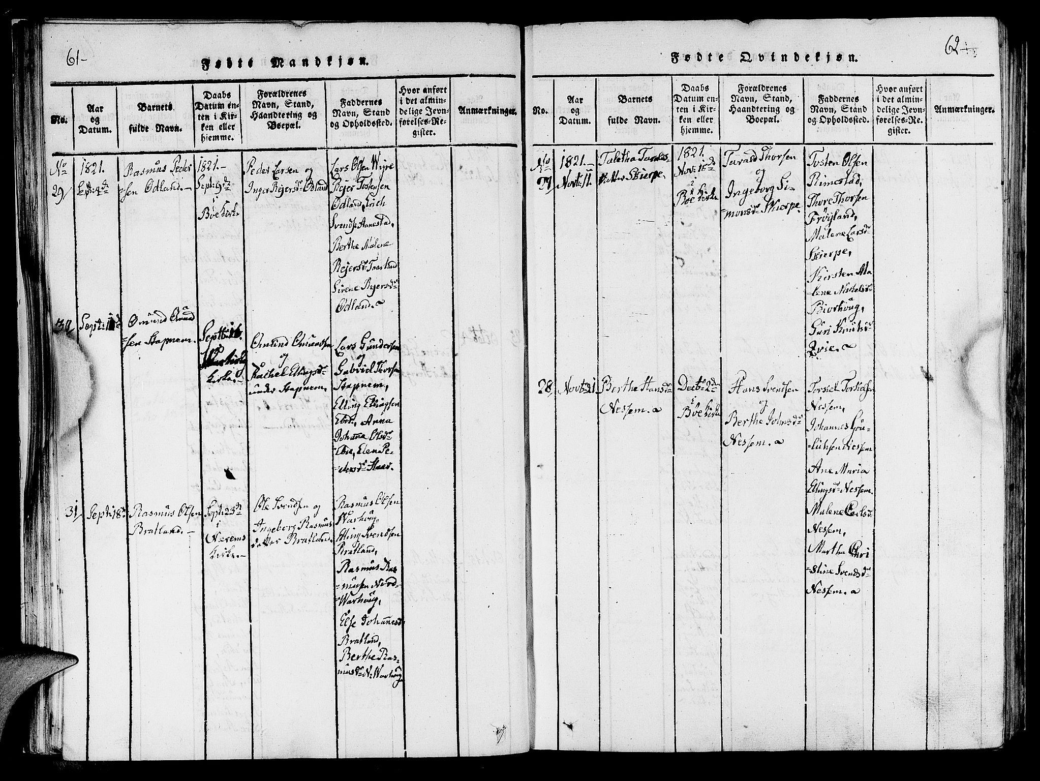 Hå sokneprestkontor, AV/SAST-A-101801/001/30BA/L0003: Parish register (official) no. A 3, 1815-1825, p. 61-62