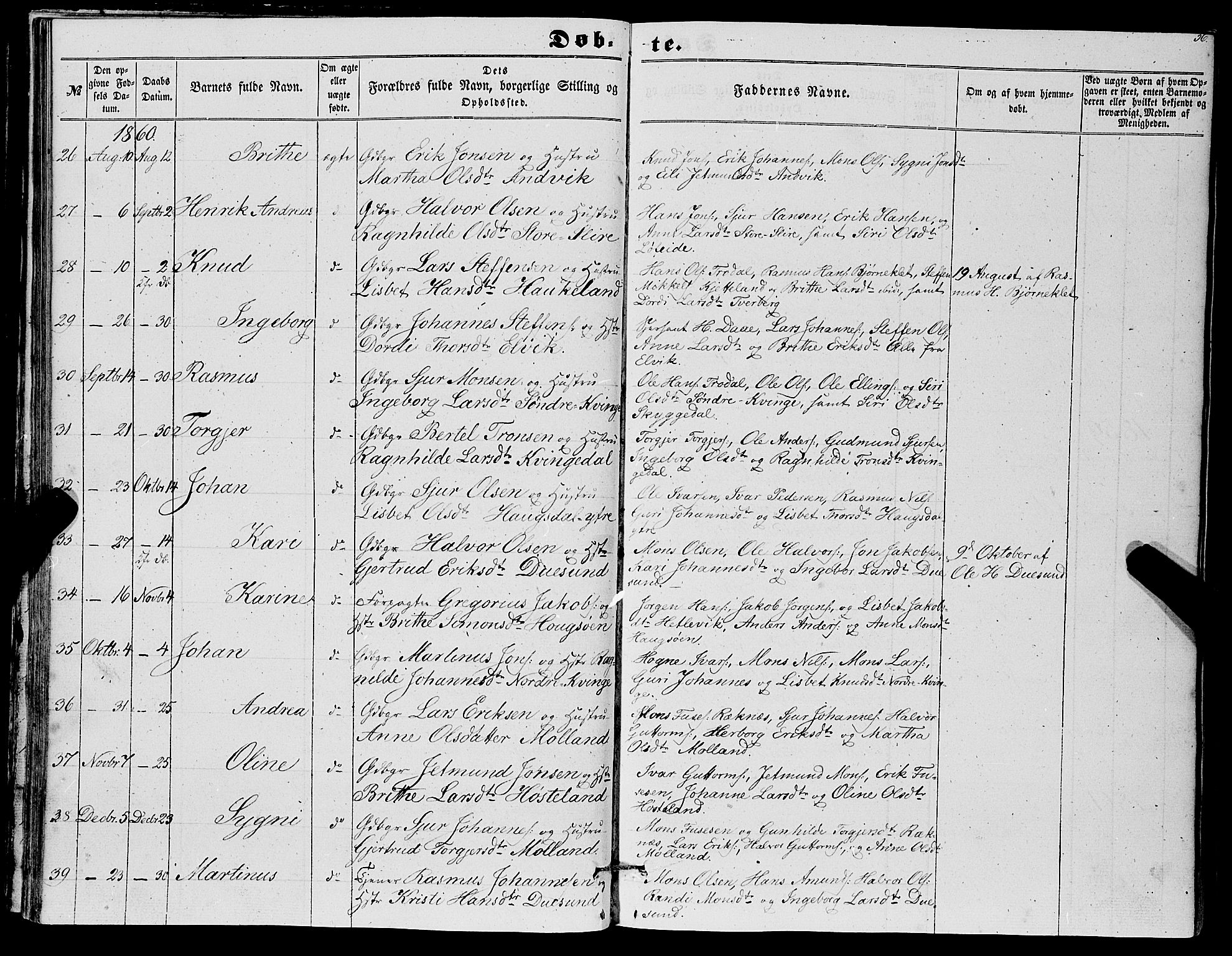 Masfjorden Sokneprestembete, AV/SAB-A-77001: Parish register (copy) no. A 1, 1851-1875, p. 36