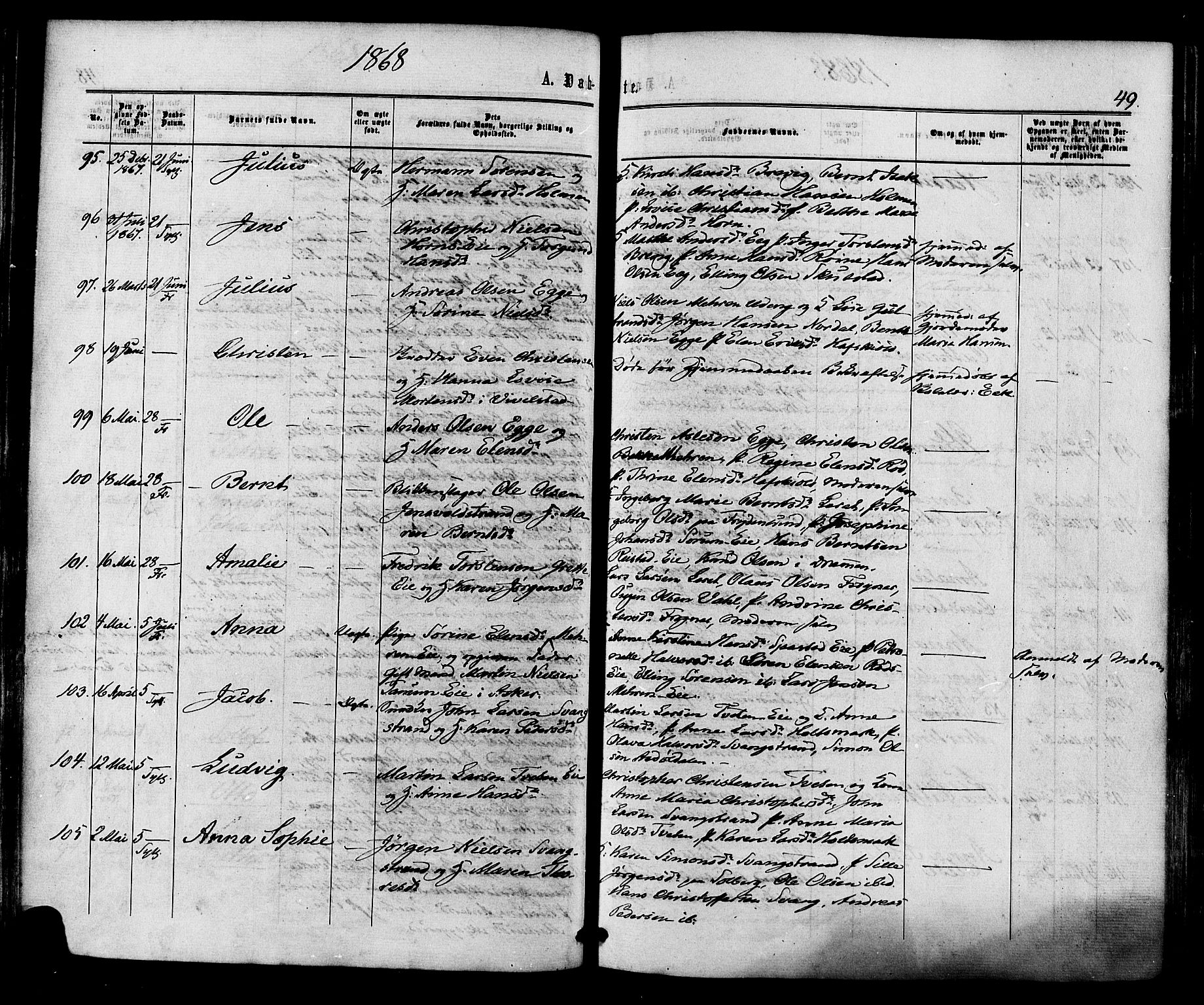 Lier kirkebøker, AV/SAKO-A-230/F/Fa/L0013: Parish register (official) no. I 13, 1865-1874, p. 49