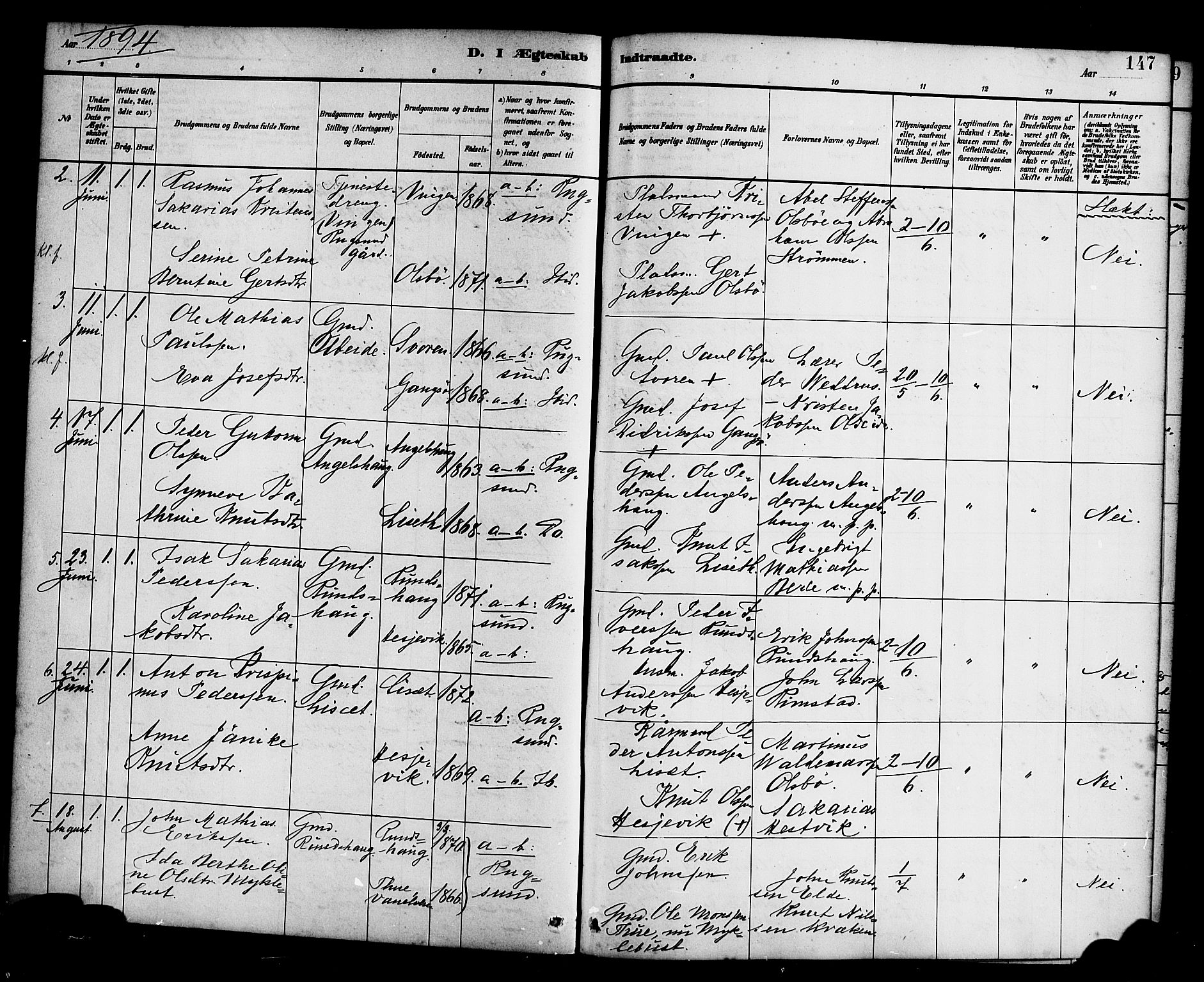 Davik sokneprestembete, SAB/A-79701/H/Haa/Haad/L0001: Parish register (official) no. D 1, 1882-1900, p. 147