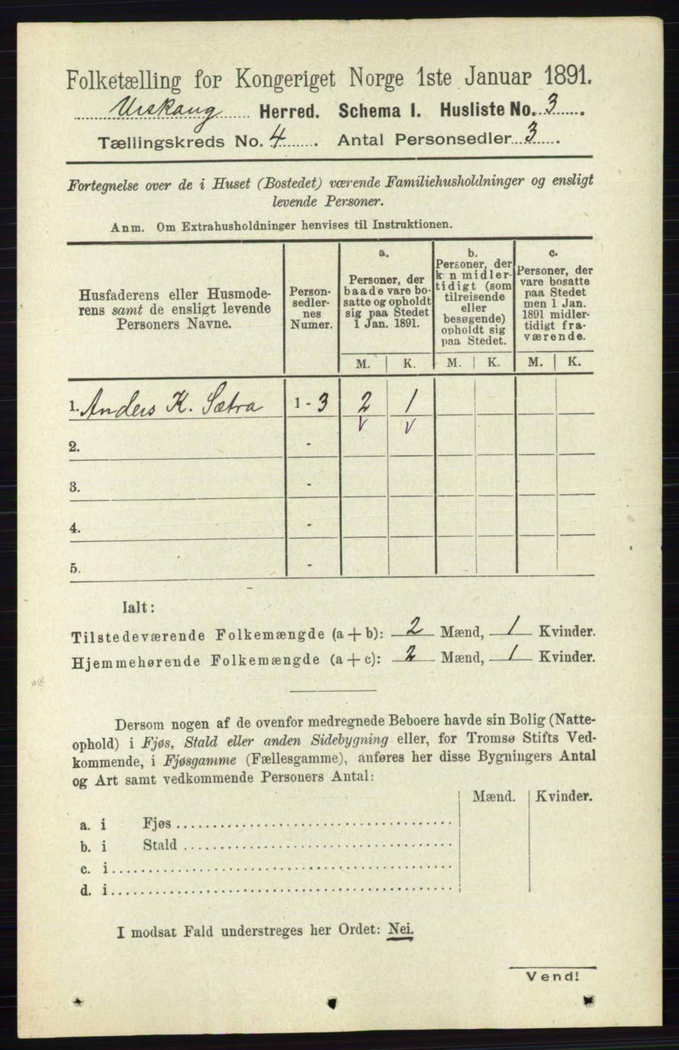 RA, 1891 census for 0224 Aurskog, 1891, p. 1400