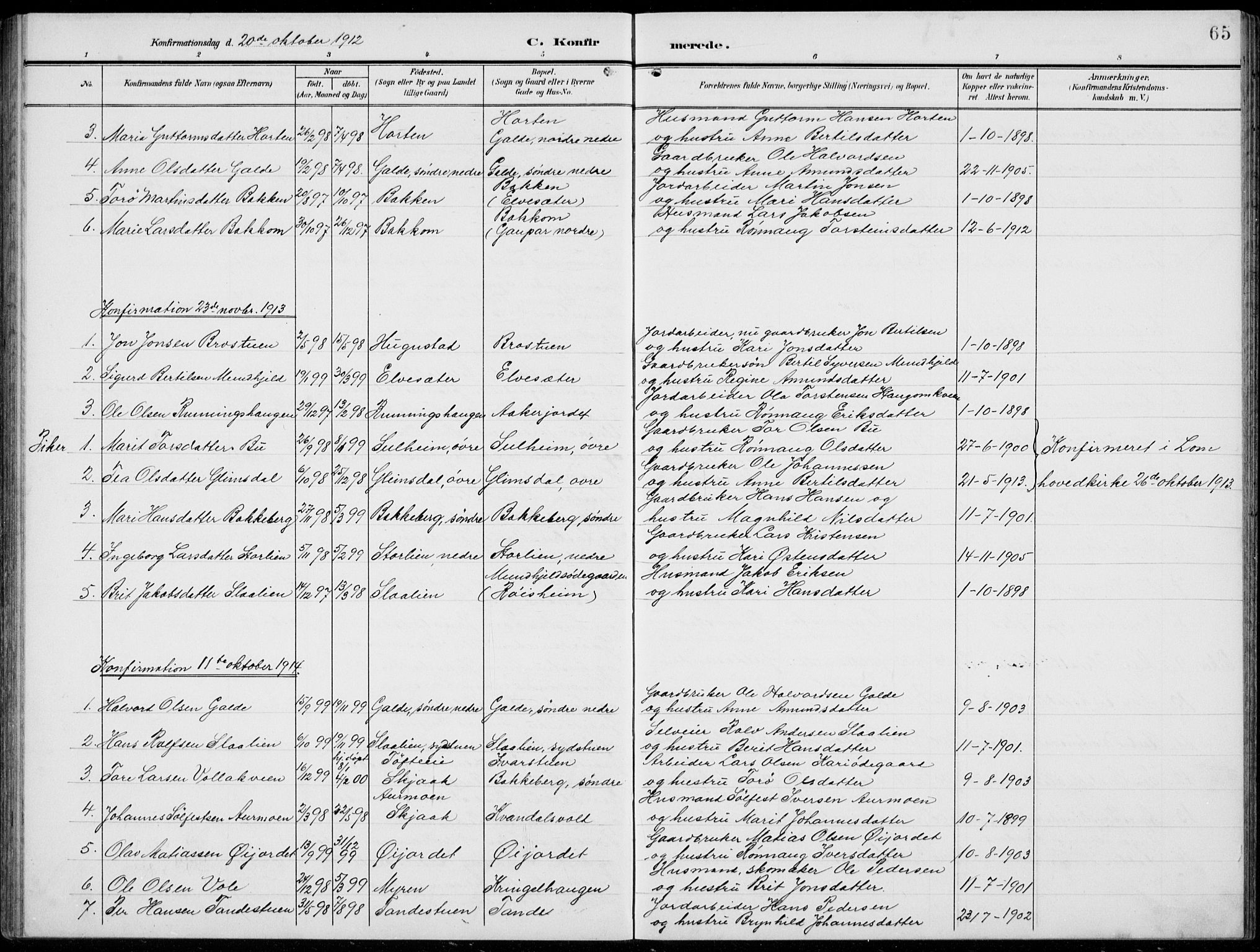 Lom prestekontor, SAH/PREST-070/L/L0007: Parish register (copy) no. 7, 1904-1938, p. 65