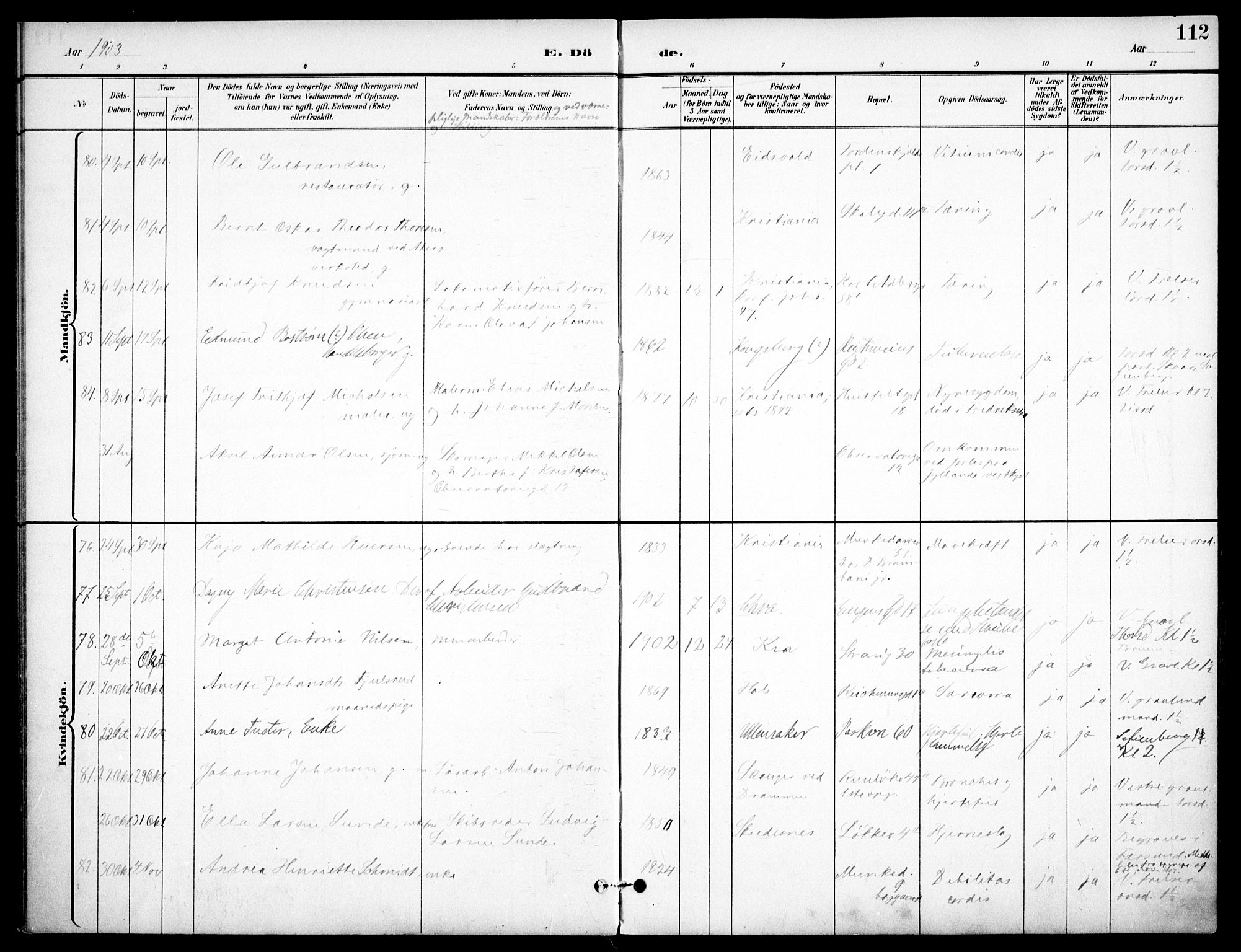 Johannes prestekontor Kirkebøker, AV/SAO-A-10852/F/Fa/L0008: Parish register (official) no. 8, 1897-1917, p. 112