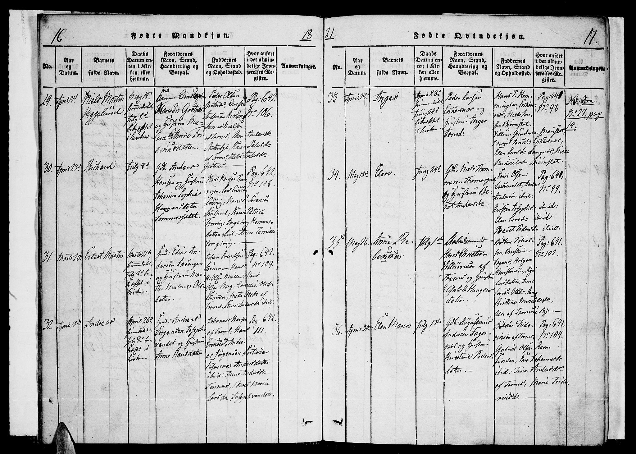 Tromsø sokneprestkontor/stiftsprosti/domprosti, SATØ/S-1343/G/Ga/L0007kirke: Parish register (official) no. 7, 1821-1828, p. 16-17