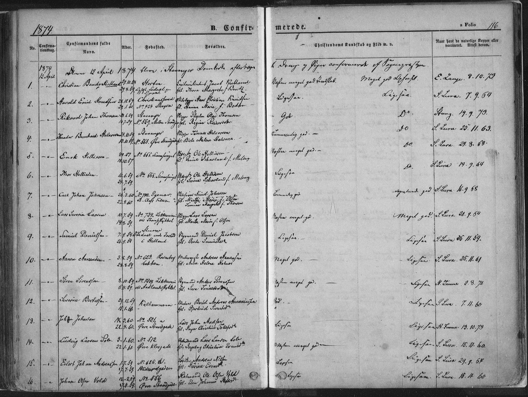 Domkirken sokneprestkontor, SAST/A-101812/001/30/30BA/L0018: Parish register (official) no. A 17, 1857-1877, p. 116