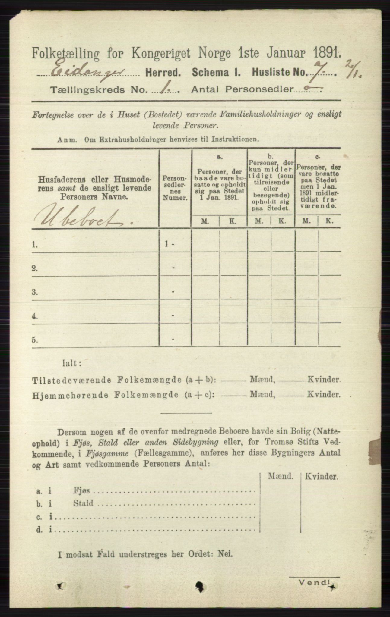 RA, 1891 census for 0813 Eidanger, 1891, p. 38