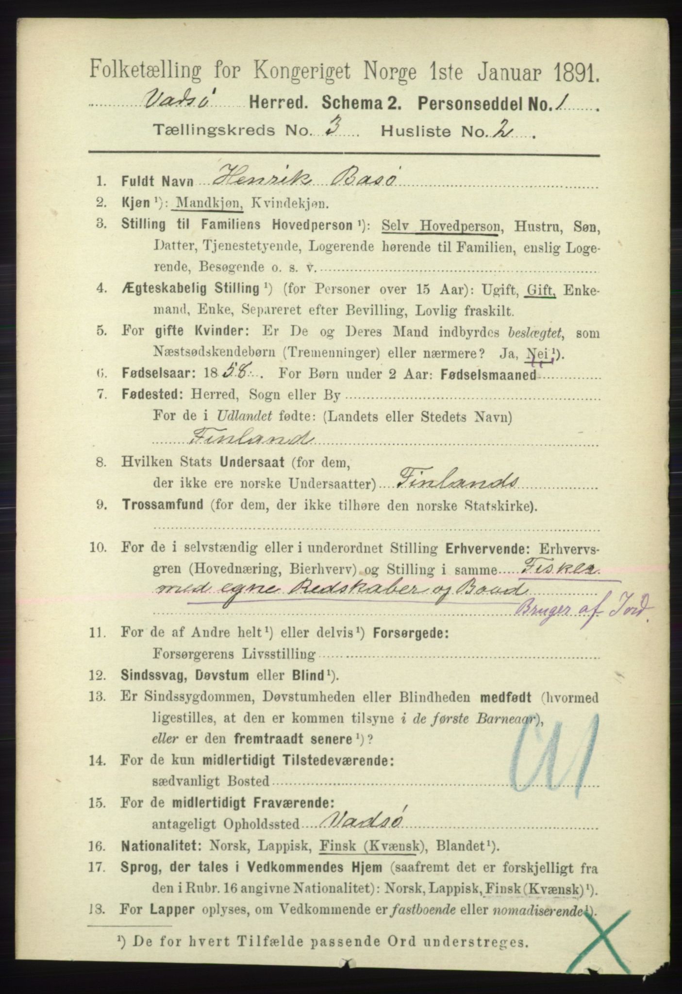 RA, 1891 census for 2029 Vadsø, 1891, p. 830