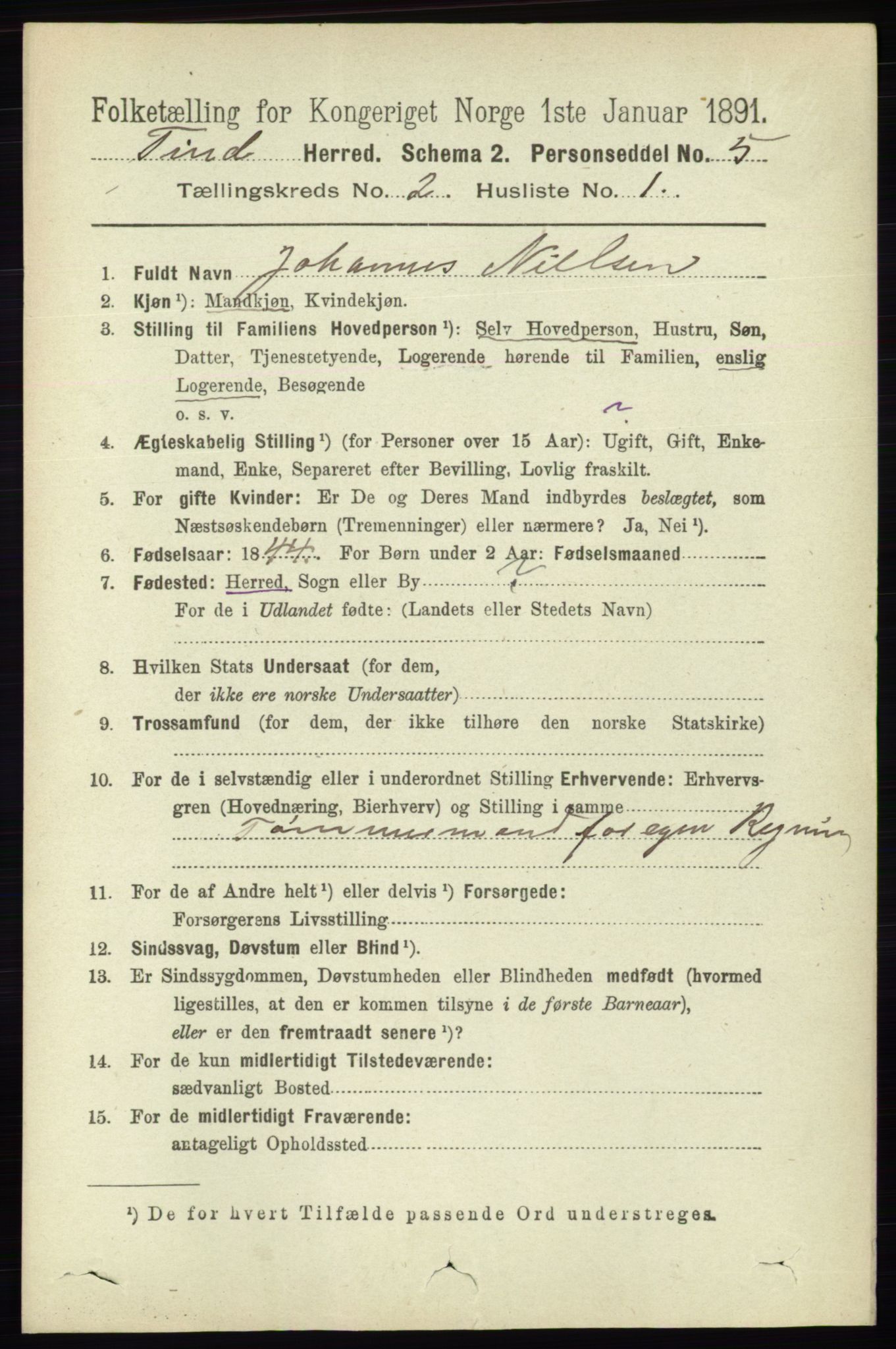 RA, 1891 census for 0826 Tinn, 1891, p. 153