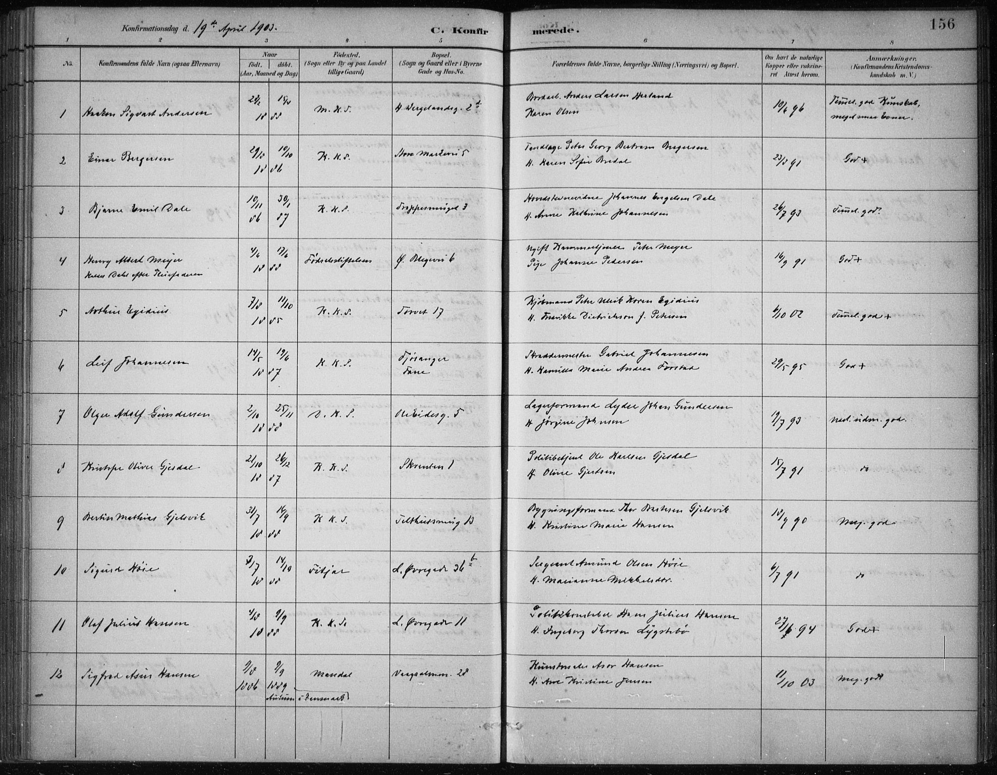 Korskirken sokneprestembete, SAB/A-76101/H/Hab: Parish register (copy) no. C 4, 1893-1905, p. 156