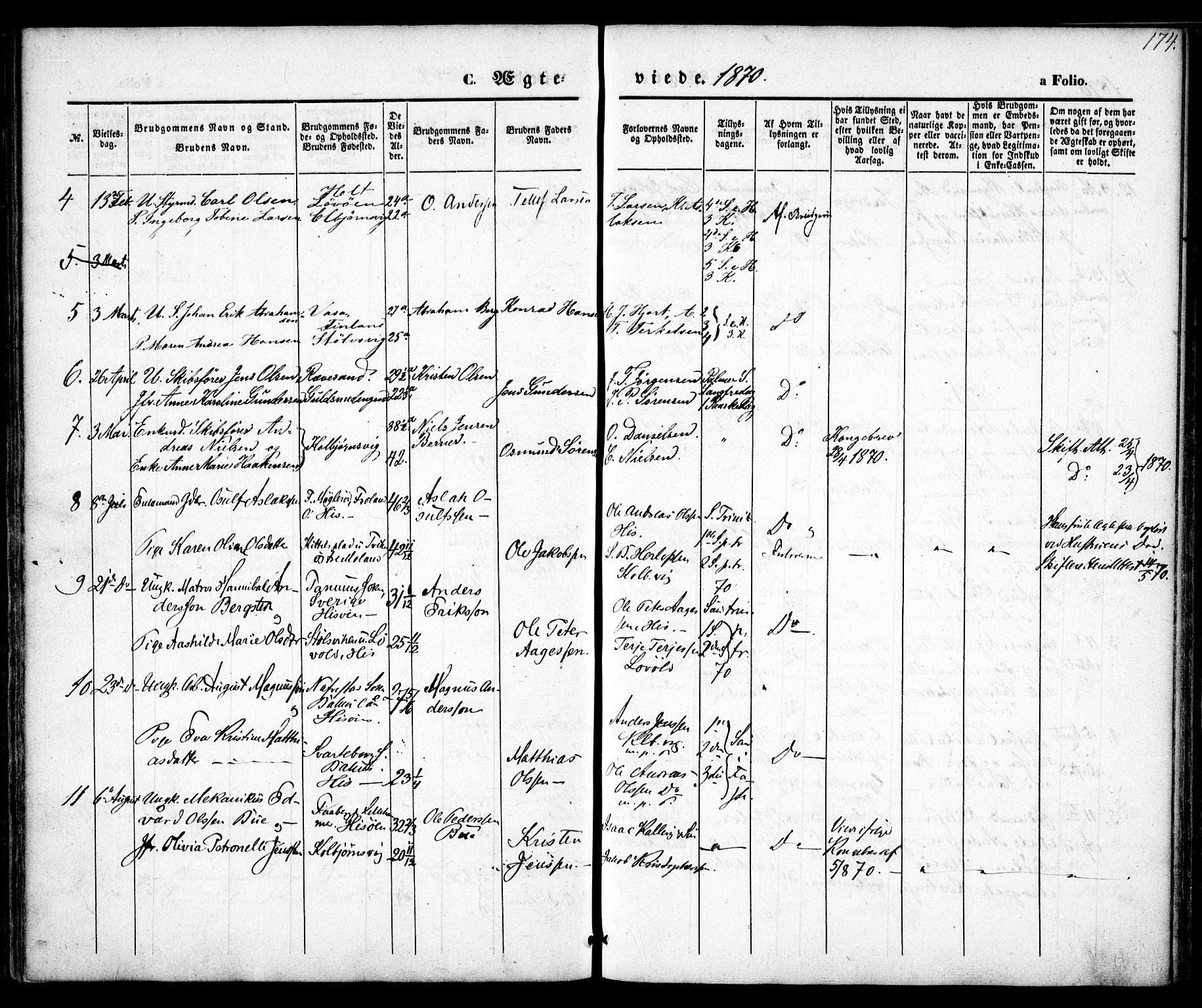 Hisøy sokneprestkontor, SAK/1111-0020/F/Fa/L0001: Parish register (official) no. A 1, 1849-1871, p. 174