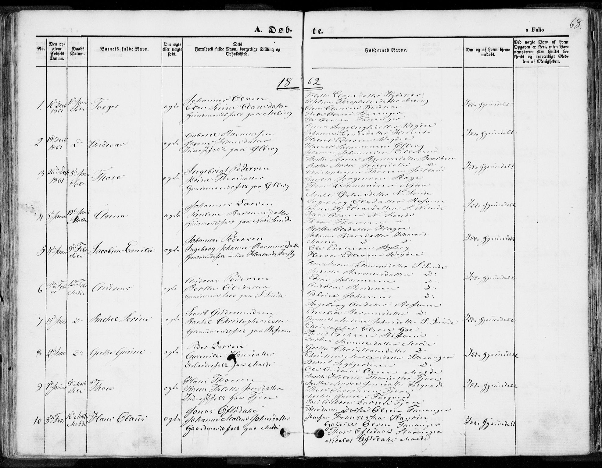 Håland sokneprestkontor, SAST/A-101802/001/30BA/L0007: Parish register (official) no. A 7.1, 1854-1870, p. 68