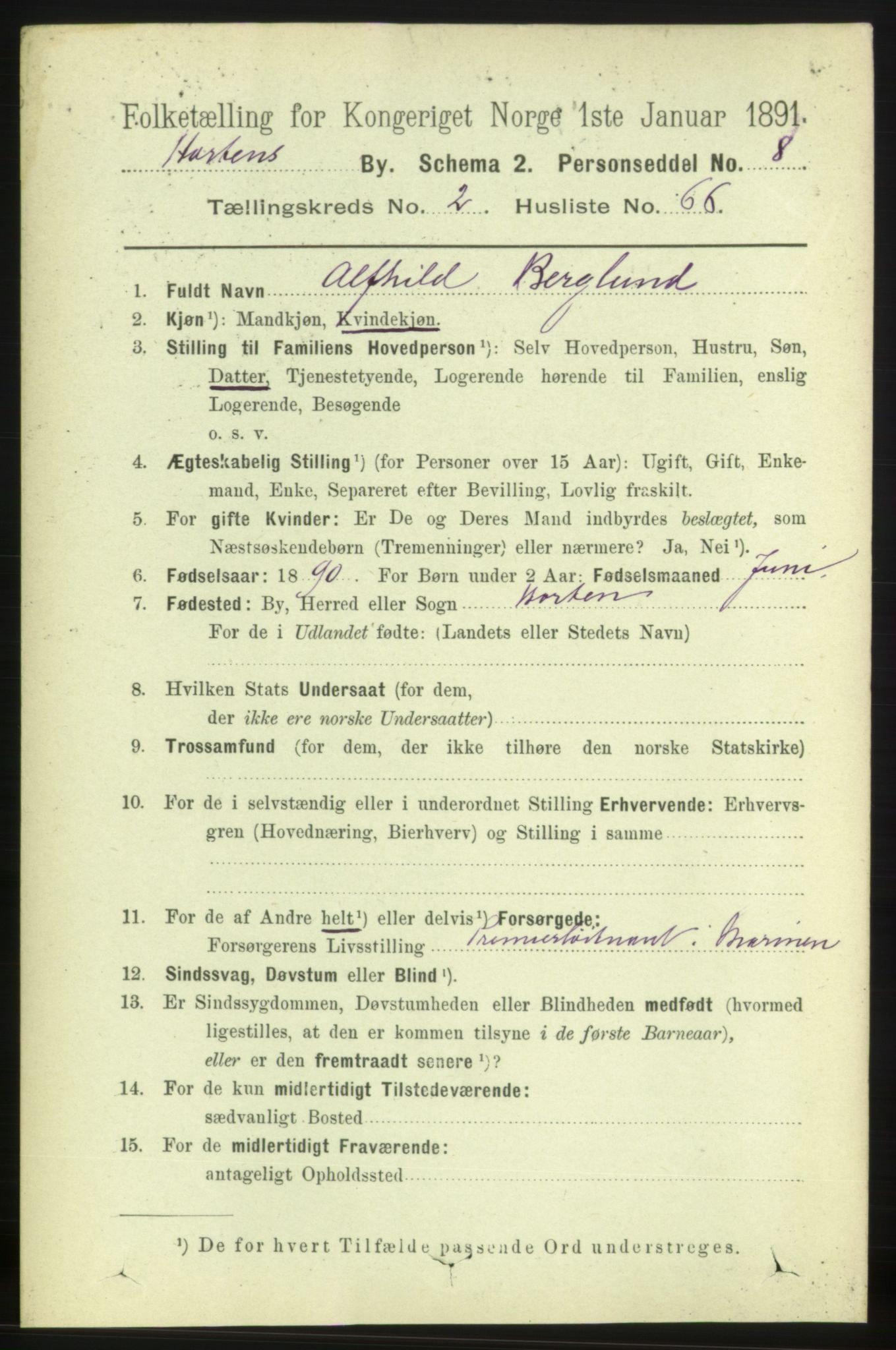 RA, 1891 census for 0703 Horten, 1891, p. 2682