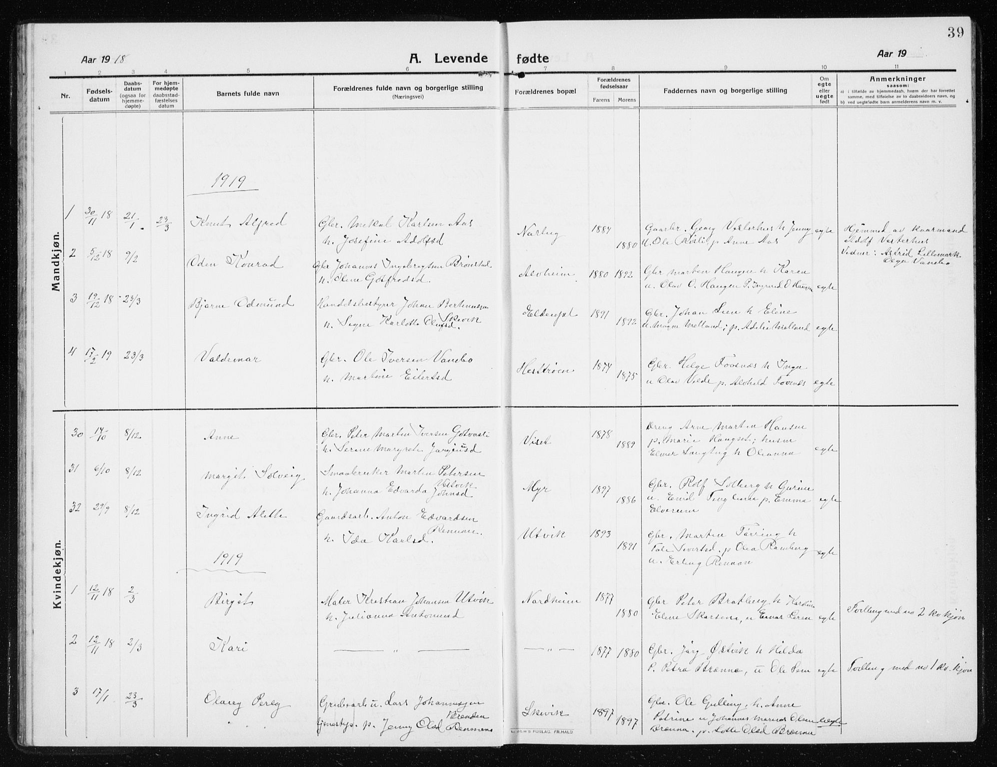 Ministerialprotokoller, klokkerbøker og fødselsregistre - Nord-Trøndelag, AV/SAT-A-1458/741/L0402: Parish register (copy) no. 741C03, 1911-1926, p. 39