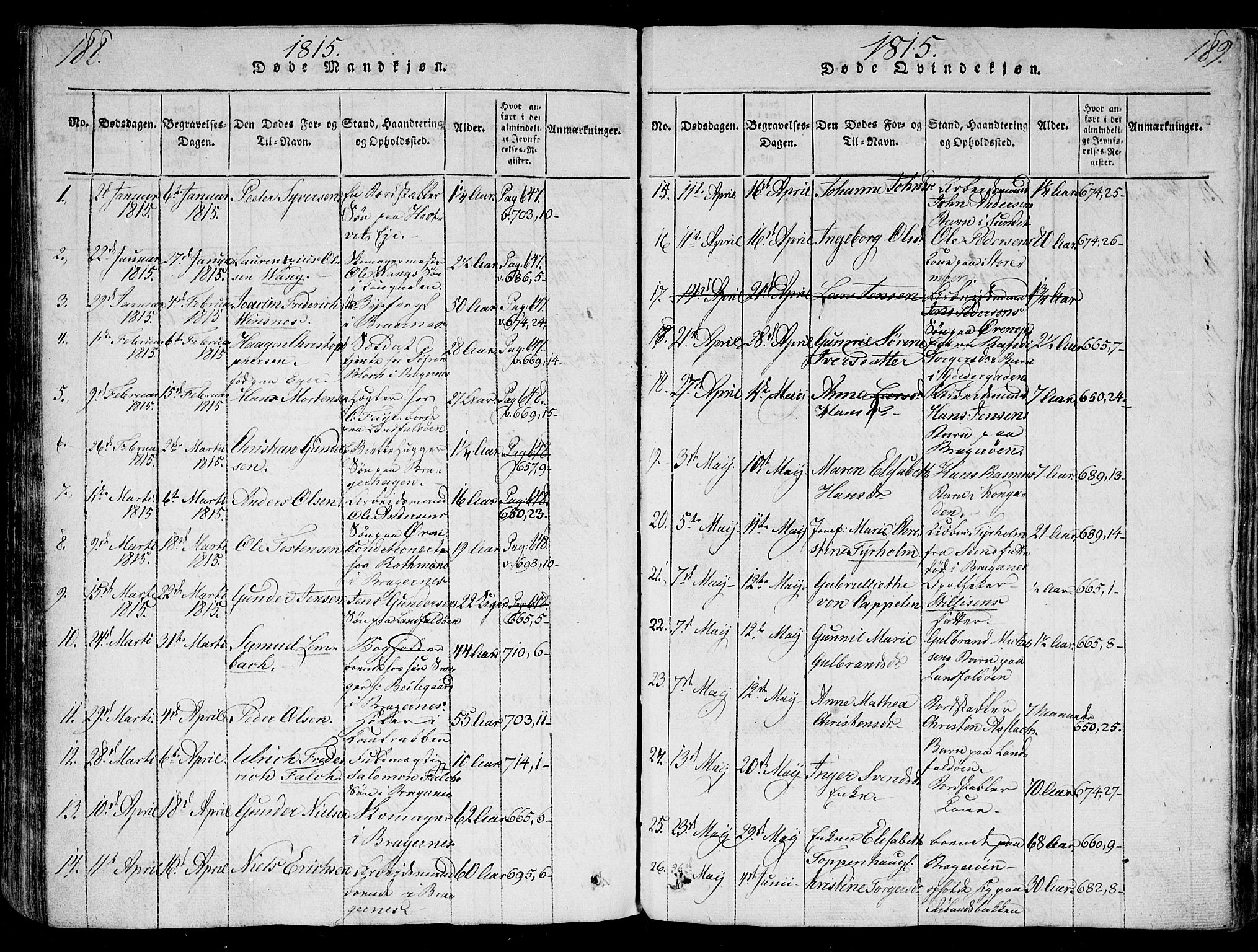 Bragernes kirkebøker, AV/SAKO-A-6/G/Ga/L0001: Parish register (copy) no. 1, 1815-1829, p. 188-189