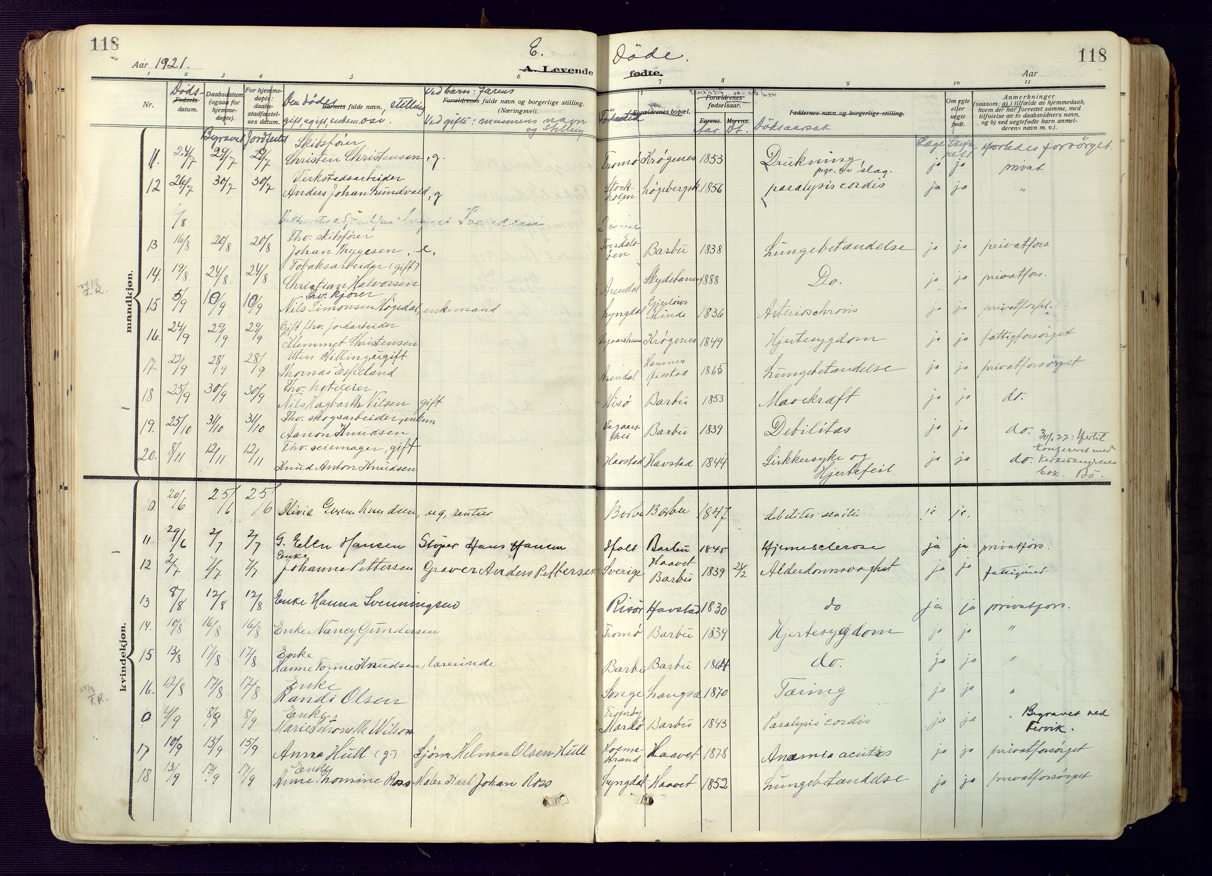 Barbu sokneprestkontor, SAK/1111-0003/F/Fa/L0006: Parish register (official) no. A 6, 1910-1929, p. 118