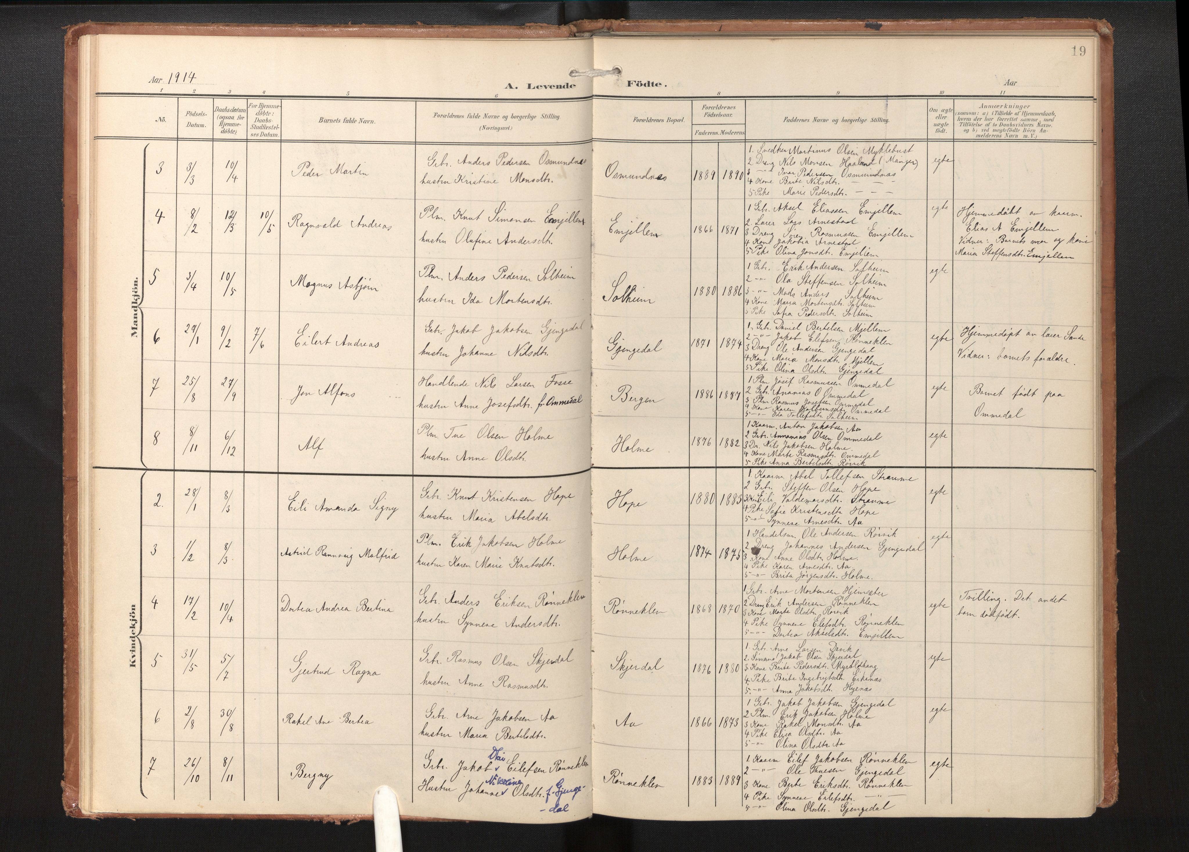 Gloppen sokneprestembete, SAB/A-80101/H/Haa/Haae/L0002: Parish register (official) no. E 2, 1904-1925, p. 18b-19a