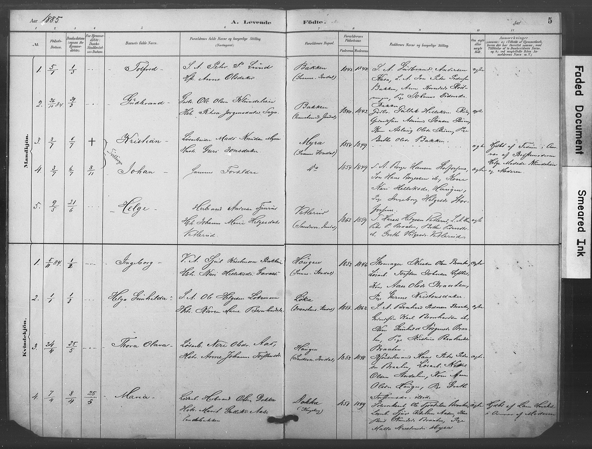 Kongsberg kirkebøker, AV/SAKO-A-22/F/Fc/L0001: Parish register (official) no. III 1, 1883-1897, p. 5